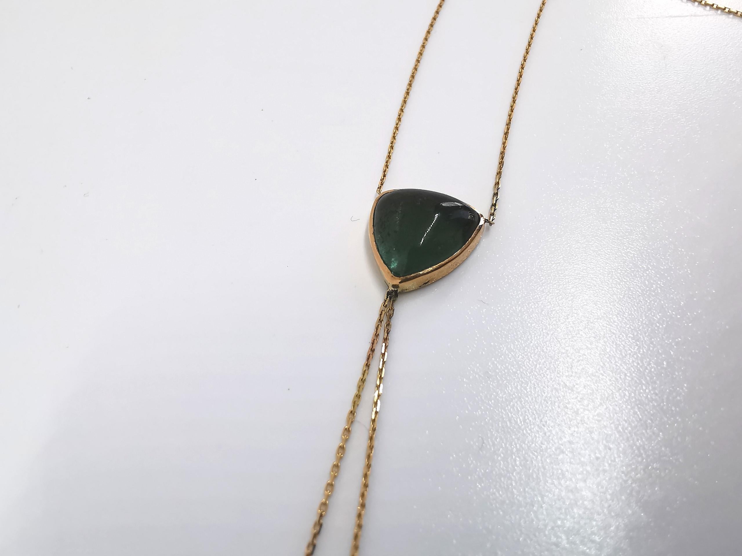 Women's or Men's Gold Chain Necklace Set with a Green Triangle Tourmaline by Marion Jeantet