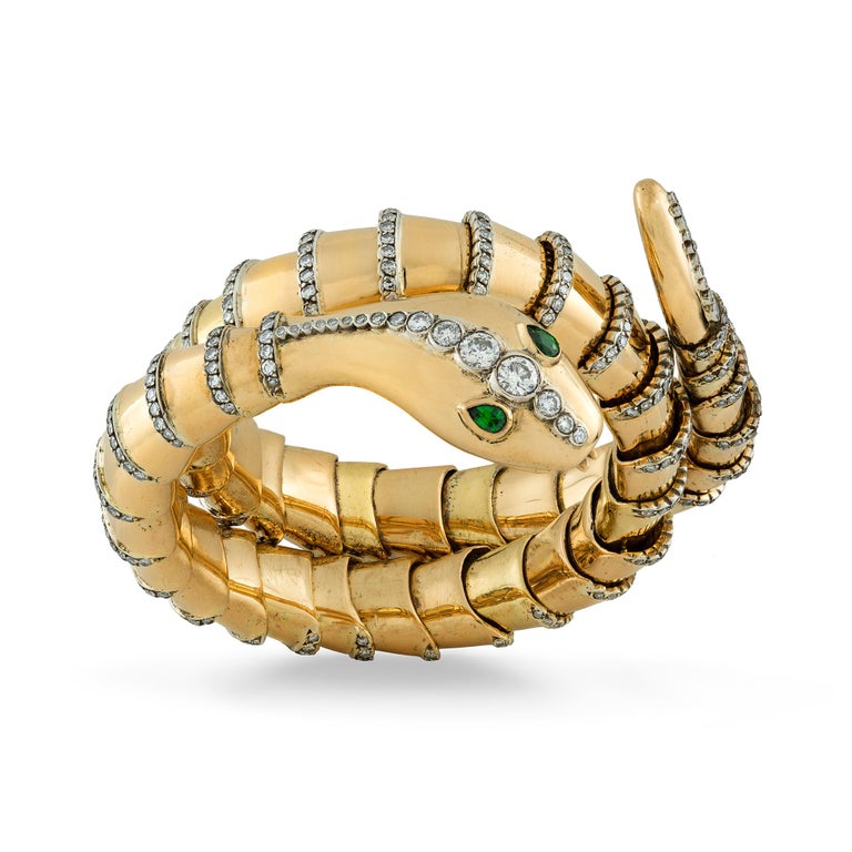 Gold Coiled Snake Bracelet For Sale at 1stDibs