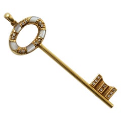 Vintage Gold, Diamond and Mother of Pearl Key Pendant