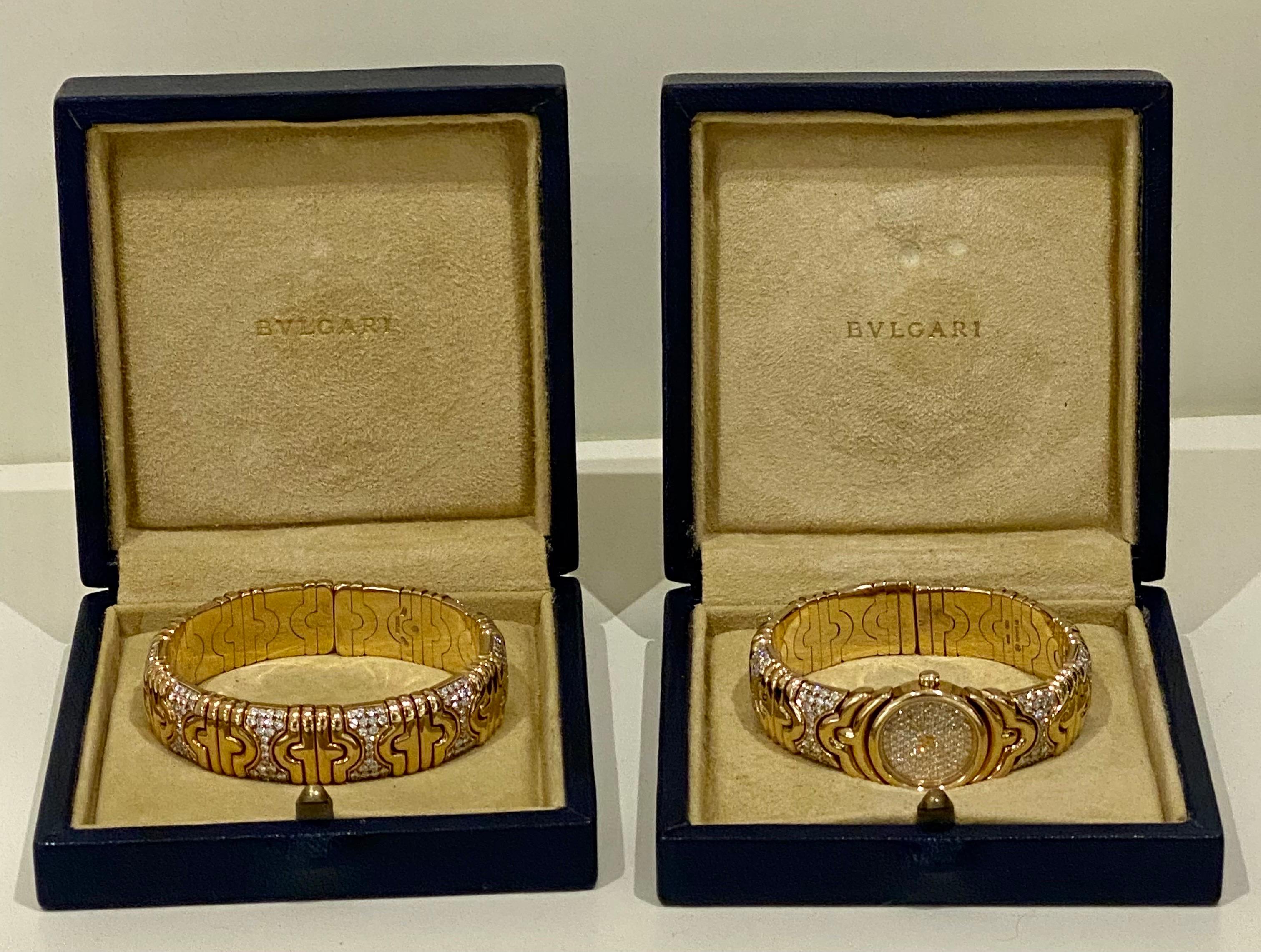 A Gold & Diamond Parentesi watch bracelet & Cuff Bracelet Set by Bulgari 6
