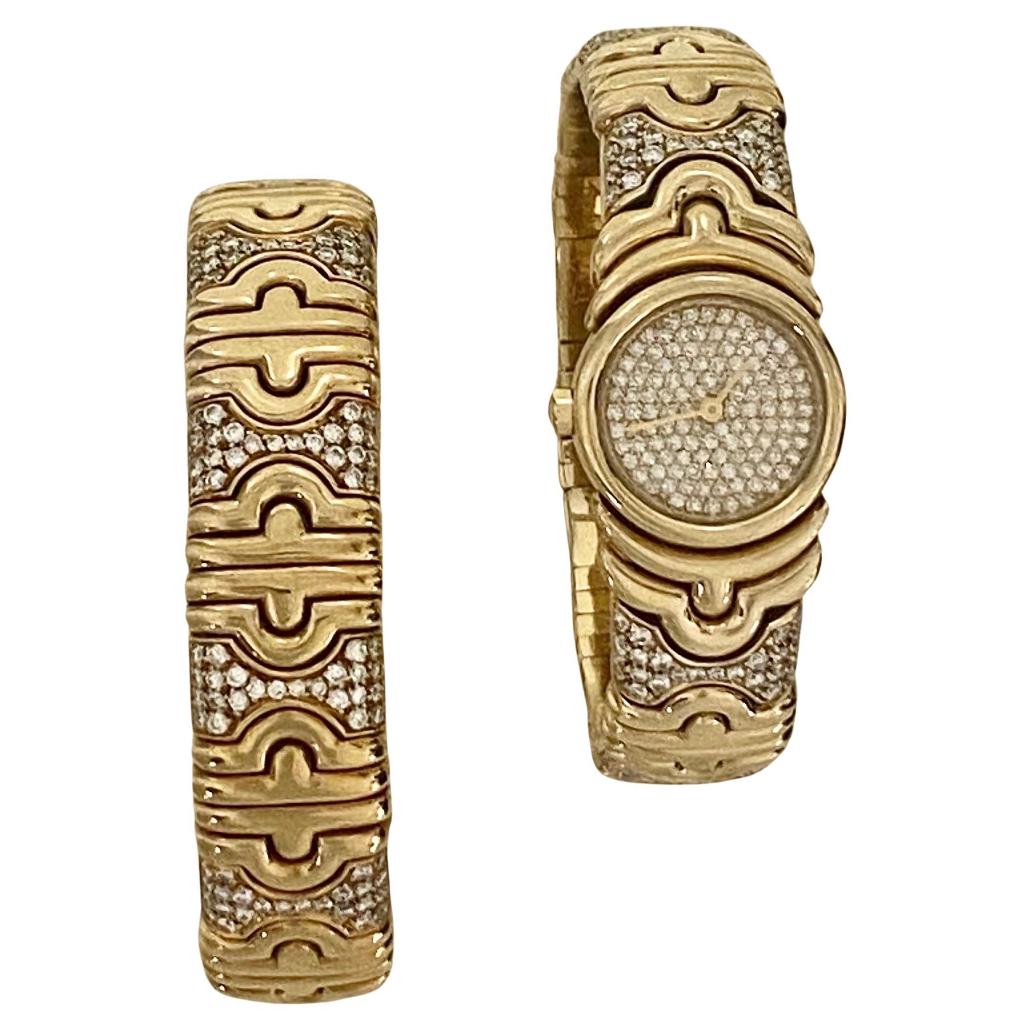 Modern A Gold & Diamond Parentesi watch bracelet & Cuff Bracelet Set by Bulgari