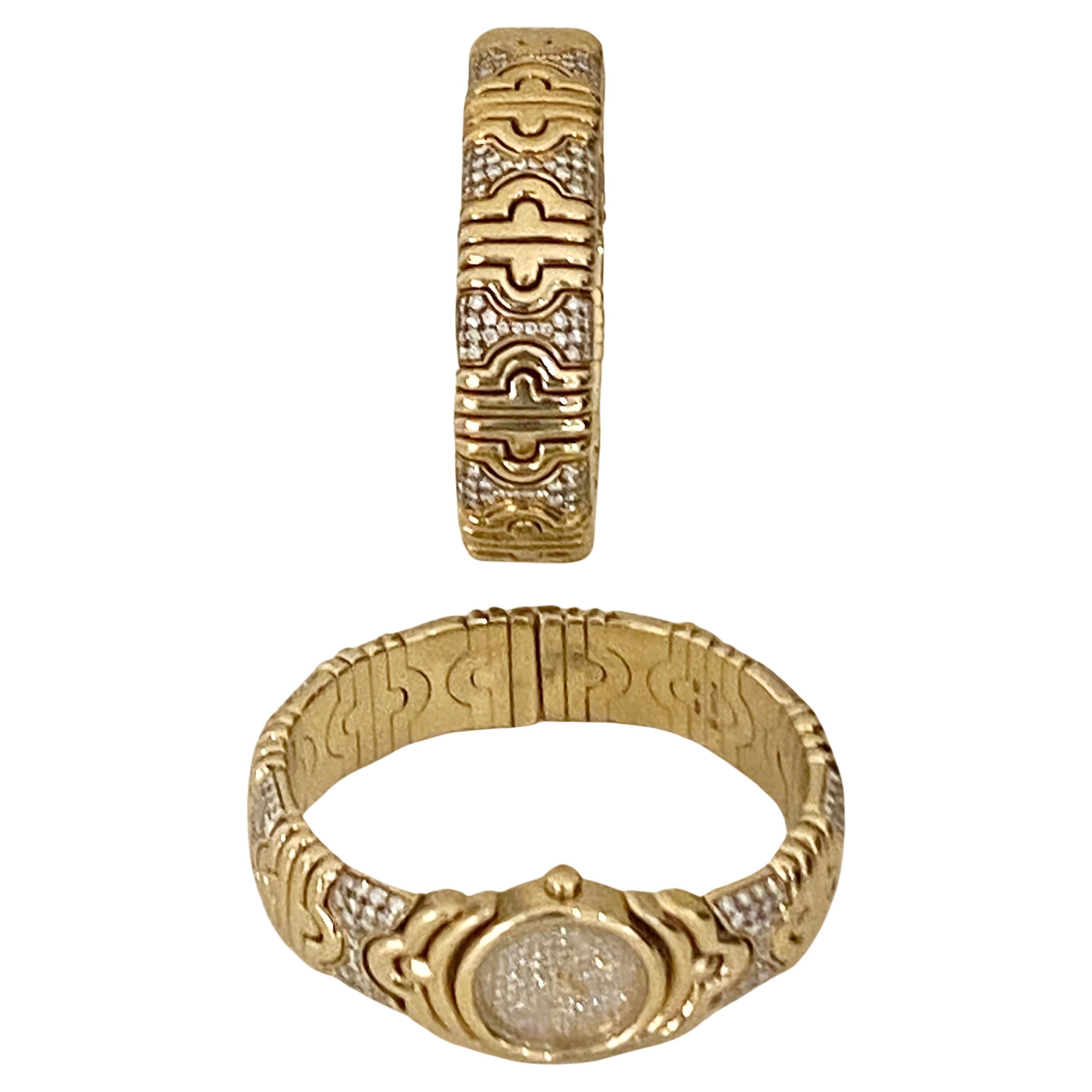 Brilliant Cut A Gold & Diamond Parentesi watch bracelet & Cuff Bracelet Set by Bulgari