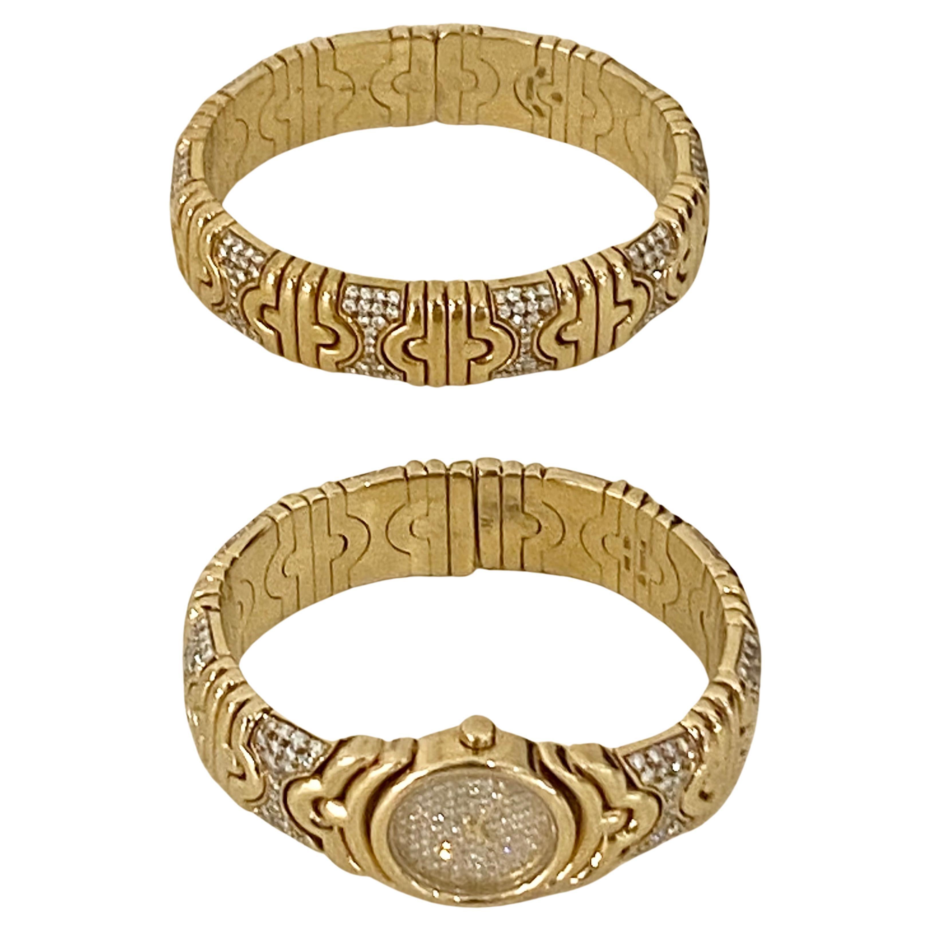 A Gold & Diamond Parentesi watch bracelet & Cuff Bracelet Set by Bulgari In Excellent Condition In Kenley surrey, GB