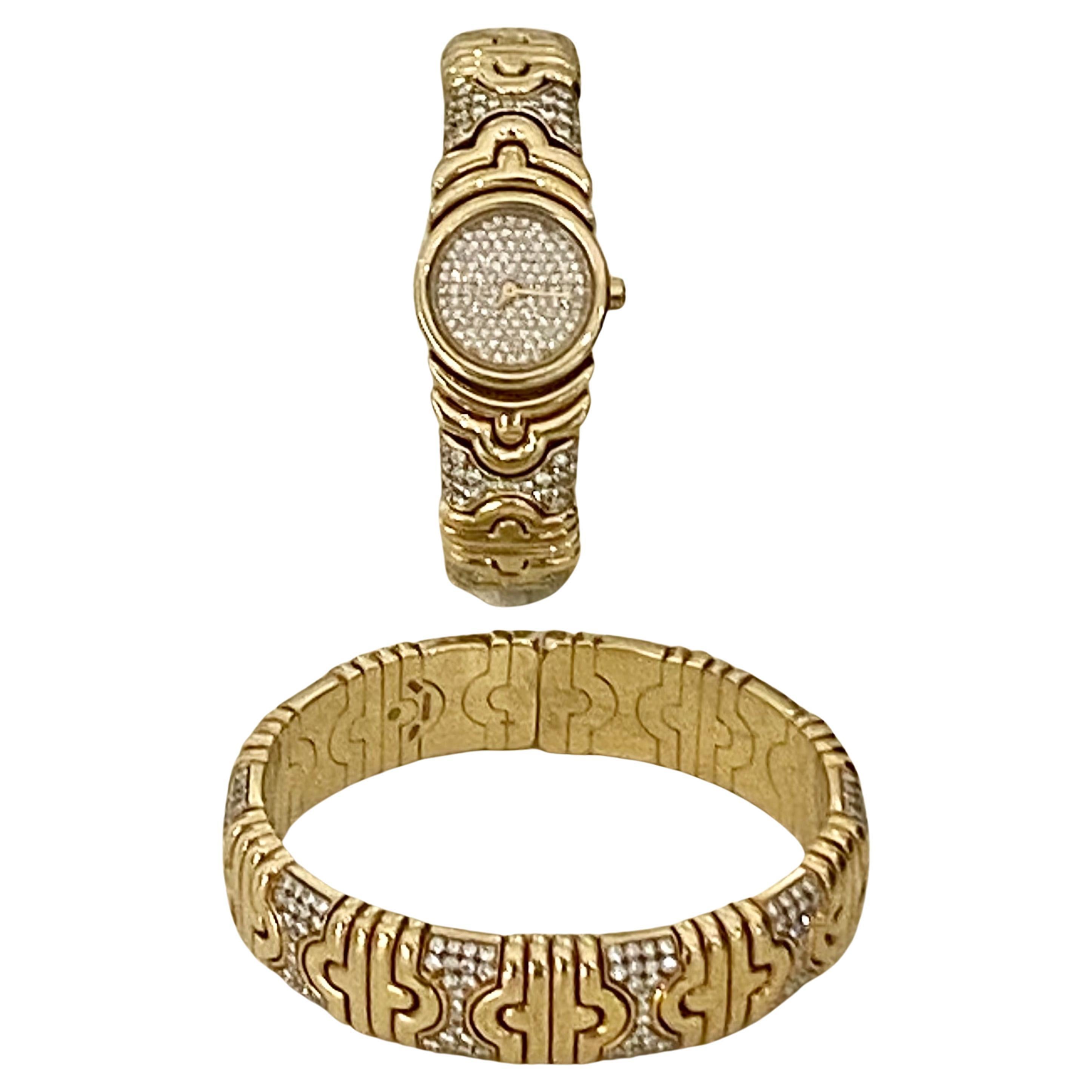 A Gold & Diamond Parentesi watch bracelet & Cuff Bracelet Set by Bulgari 2