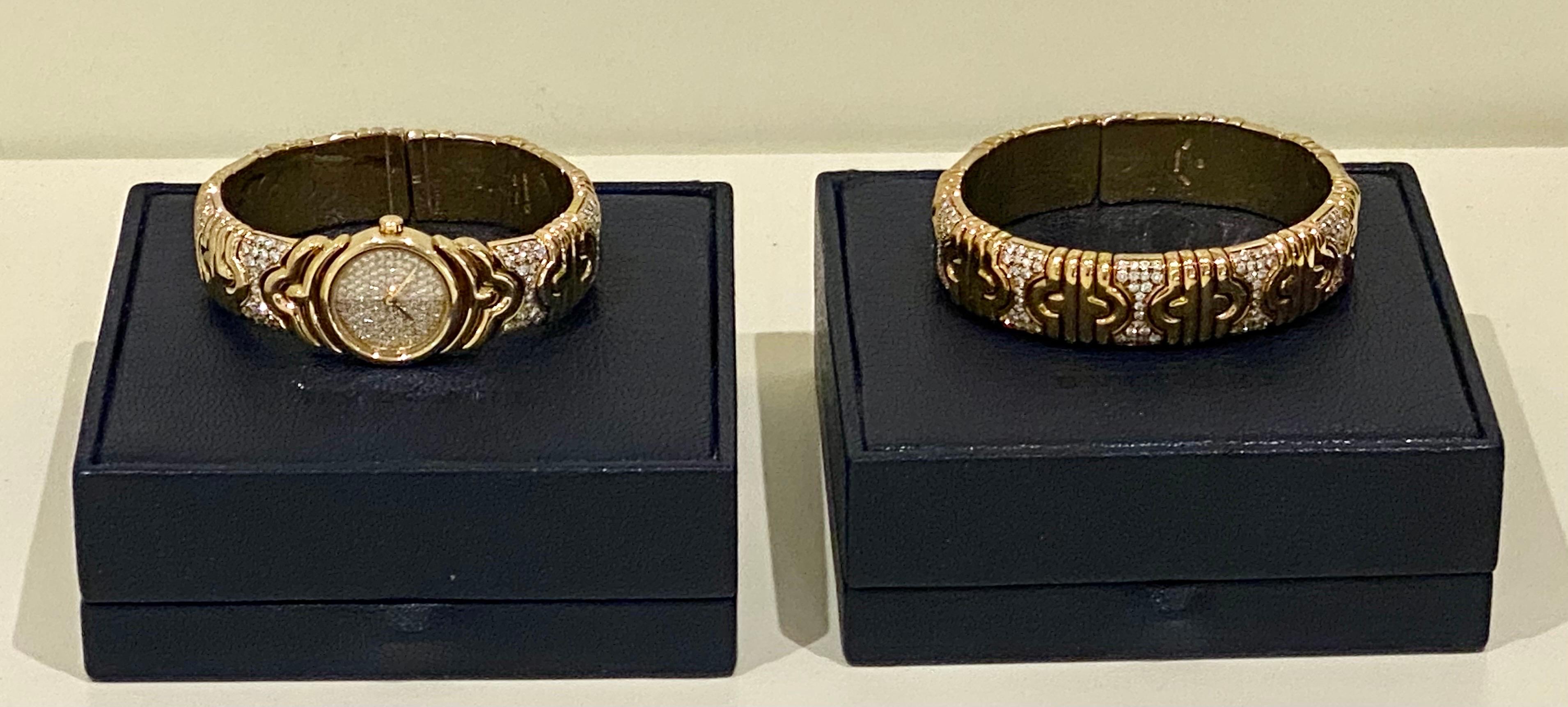 A Gold & Diamond Parentesi watch bracelet & Cuff Bracelet Set by Bulgari 3