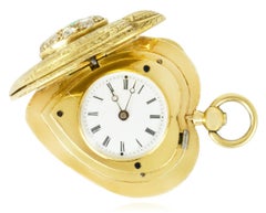 A Gold Emerald & Diamond Heart Shape Pendant Watch C1840