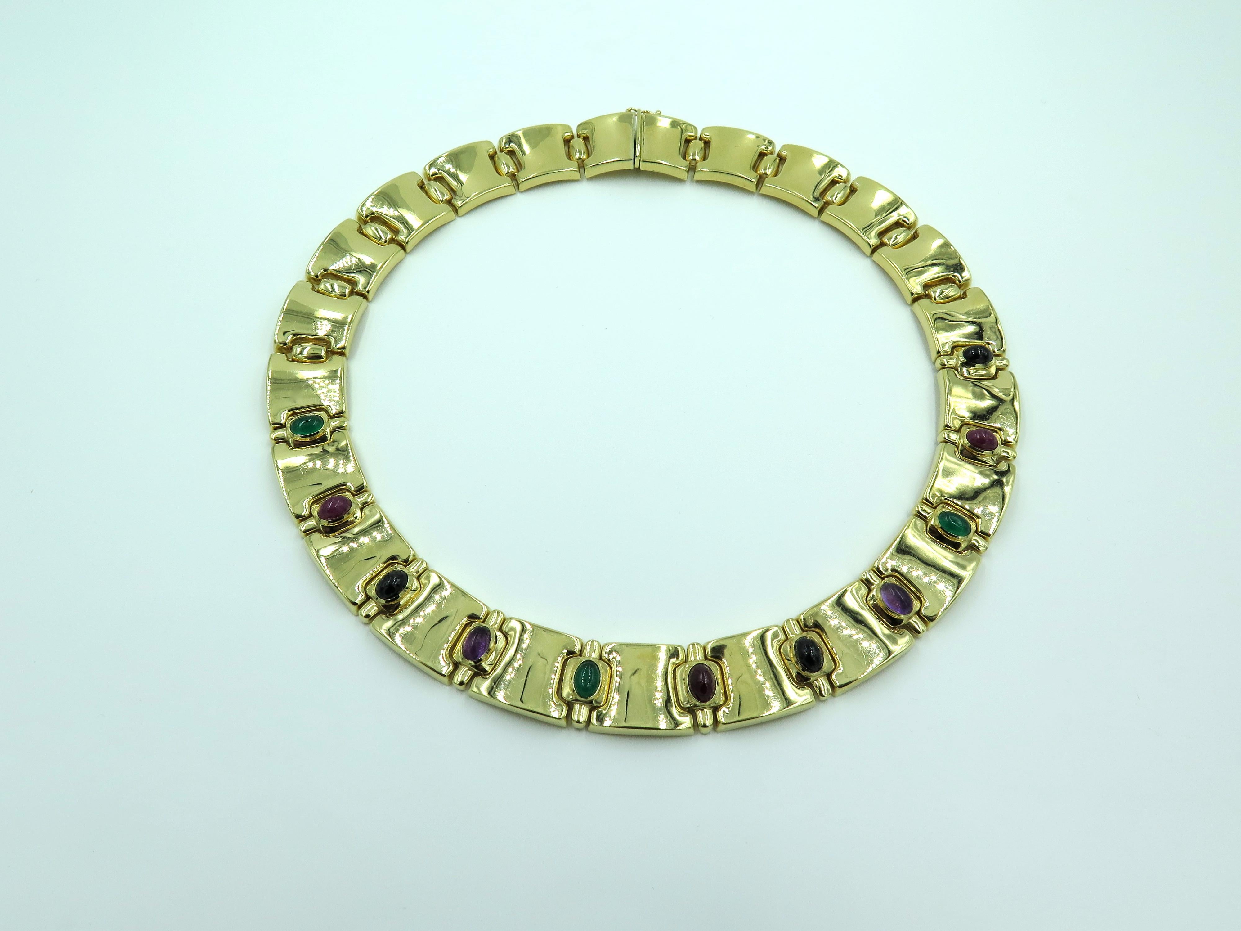 Gold, Emerald, Ruby, Onyx and Amethyst Necklace In Excellent Condition In New York, NY