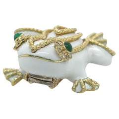 Broche grenouille en or, émail, émeraudes et diamants