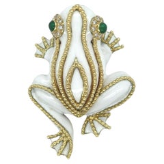 A Gold, Enamel, Emerald and Diamond Frog Brooch