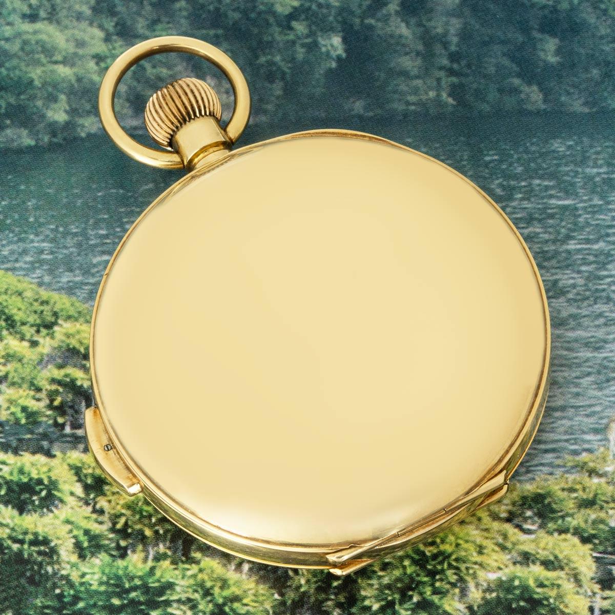 A Gold Full Hunter Quarter Repeater Calendar Chronograph Pocket Watch C1900 For Sale 3