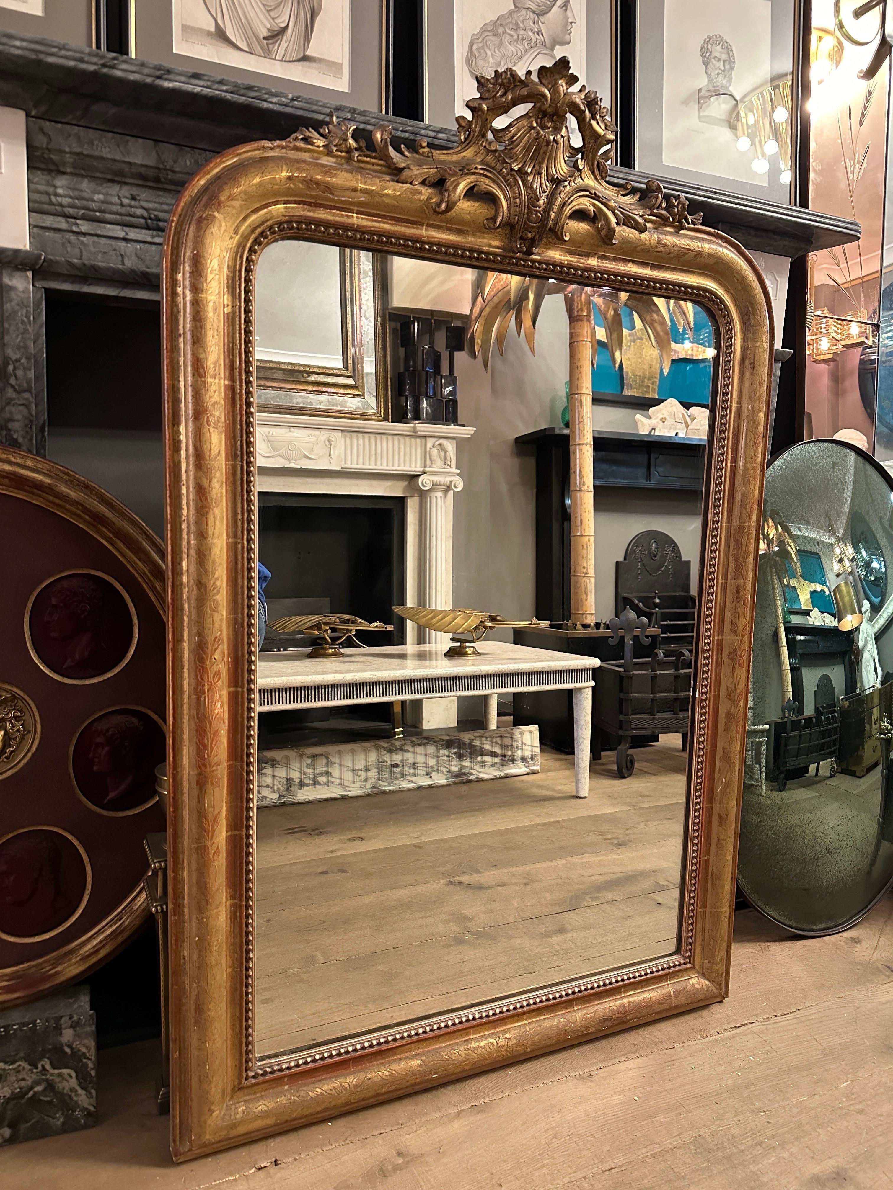 A Gold Gilt Antique French Crested Mirror For Sale at 1stDibs