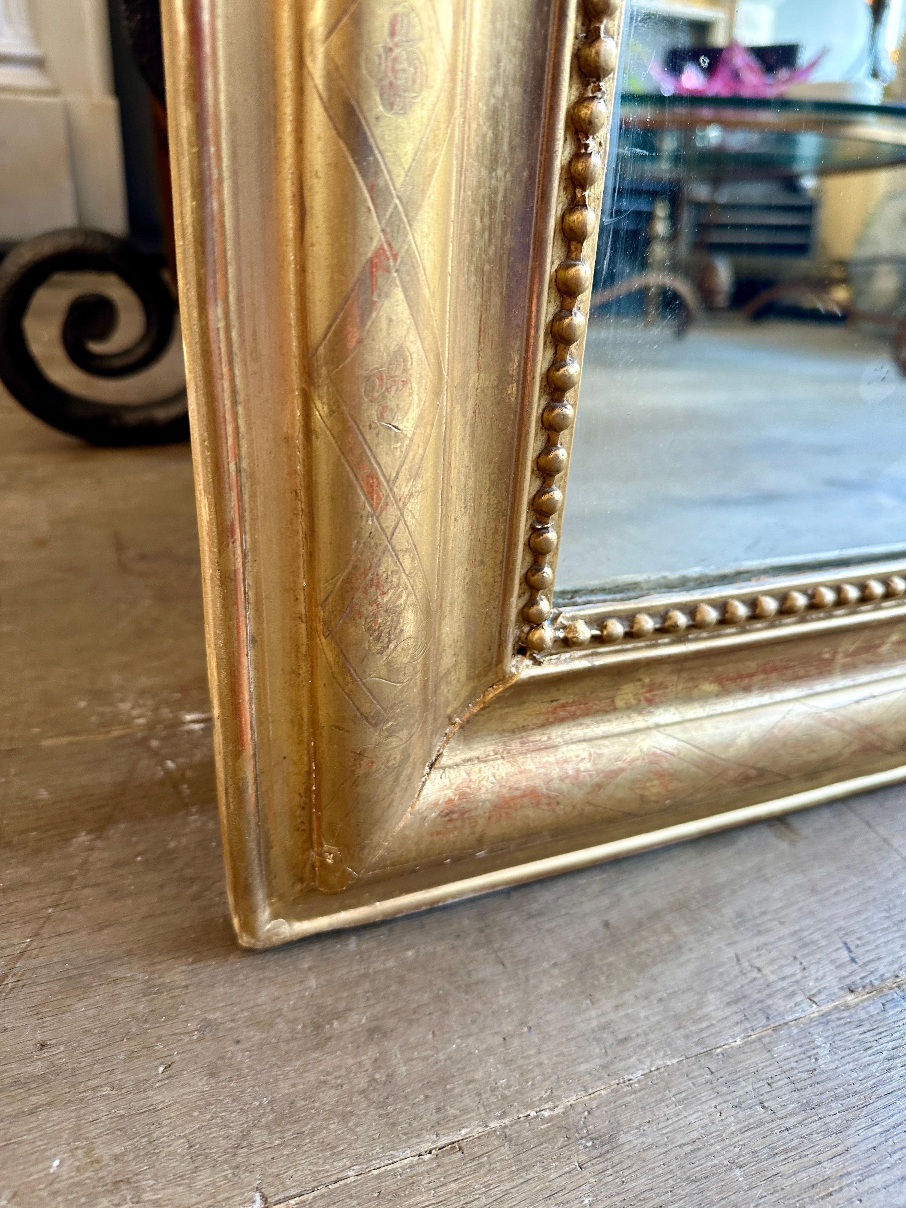 Miroir Antique Louis Philippe en or et doré 1