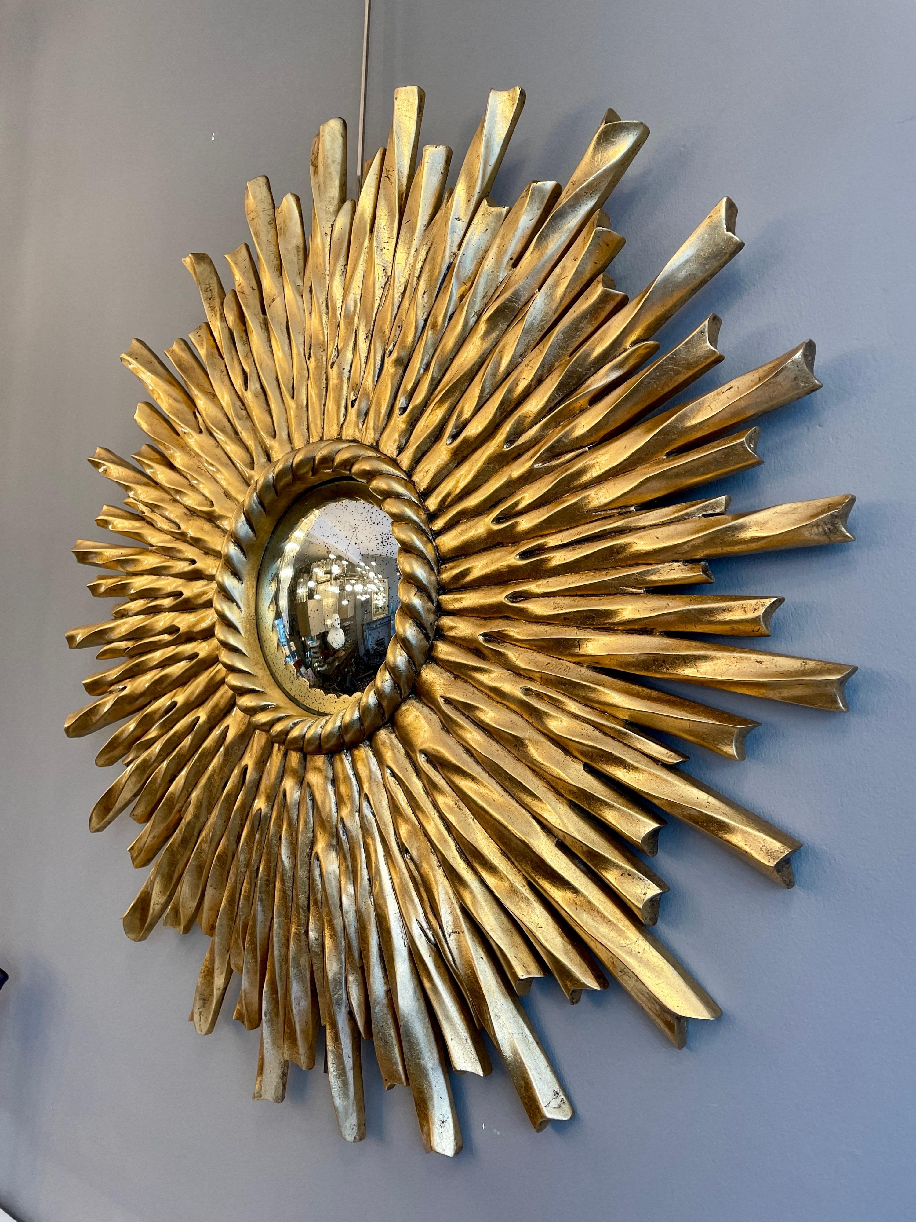 Mahogany Gold Gilt Sunburst Convex Mirror