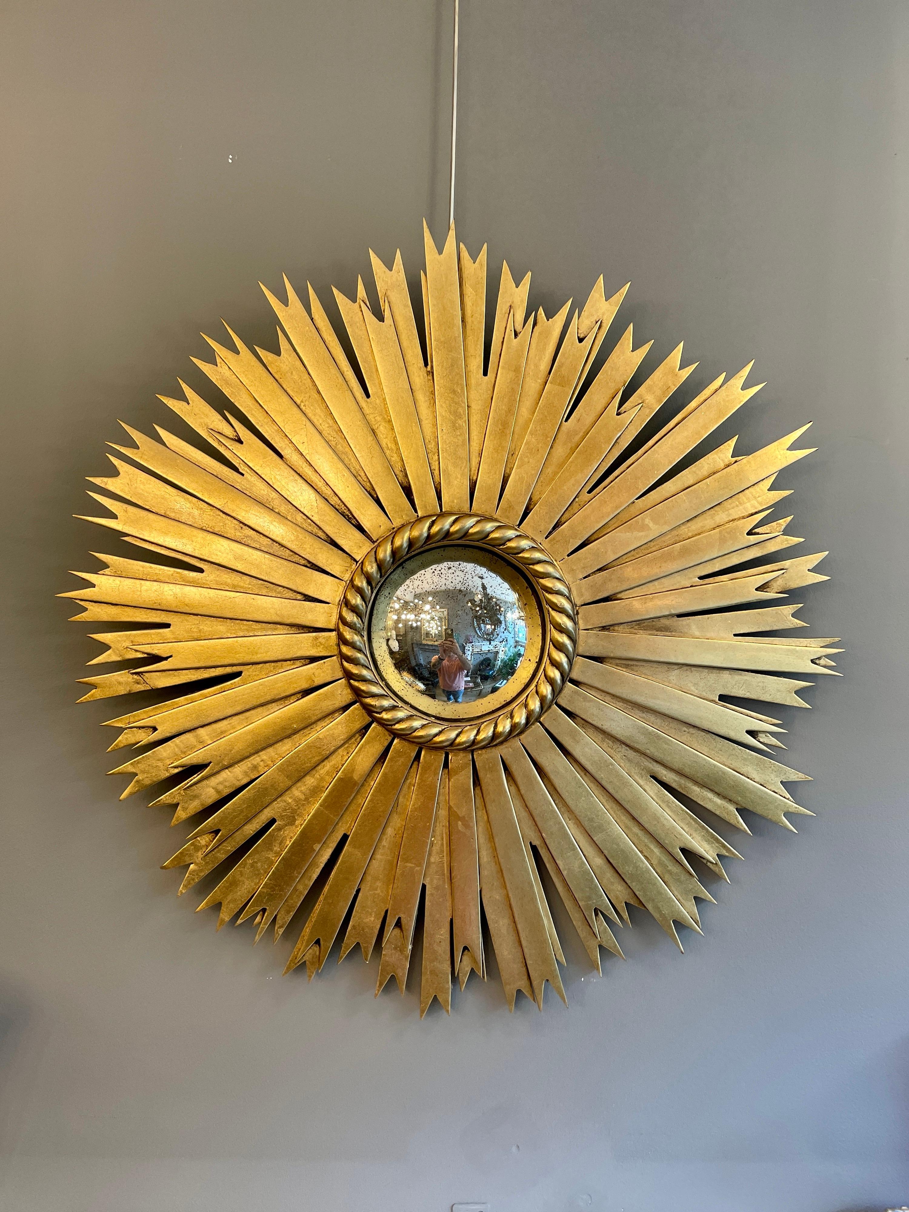 Miroir Sunburst doré et doré en vente 1