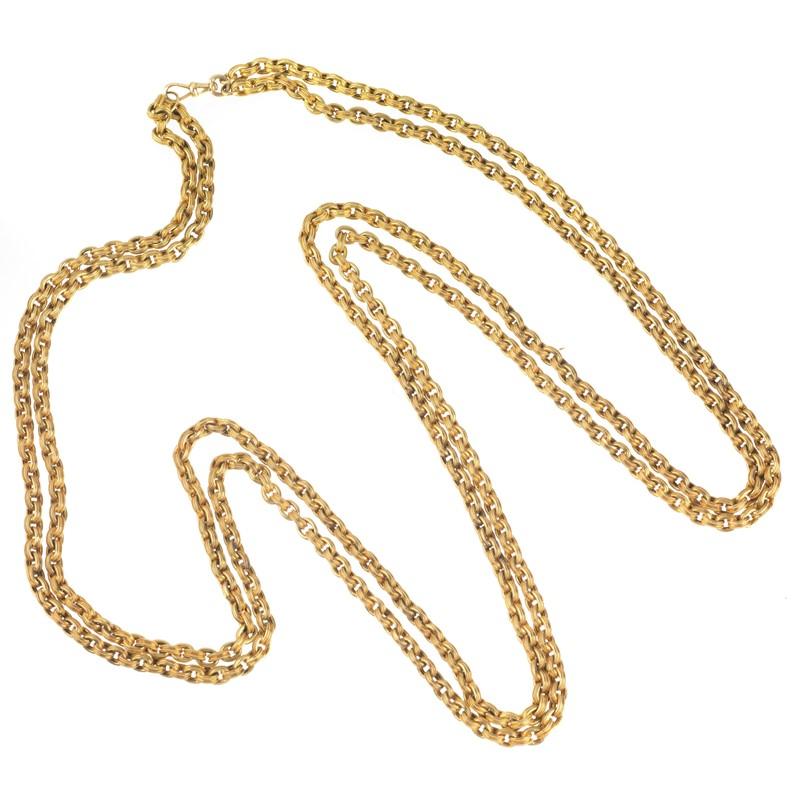 This elaborate Victorian era yellow gold chain necklace was made in the 19th century, circa 1850s-1870s.
The gold of the necklace was tested to be in the 18 karat range.
Lenght: 103cm
Weight: 118gr.