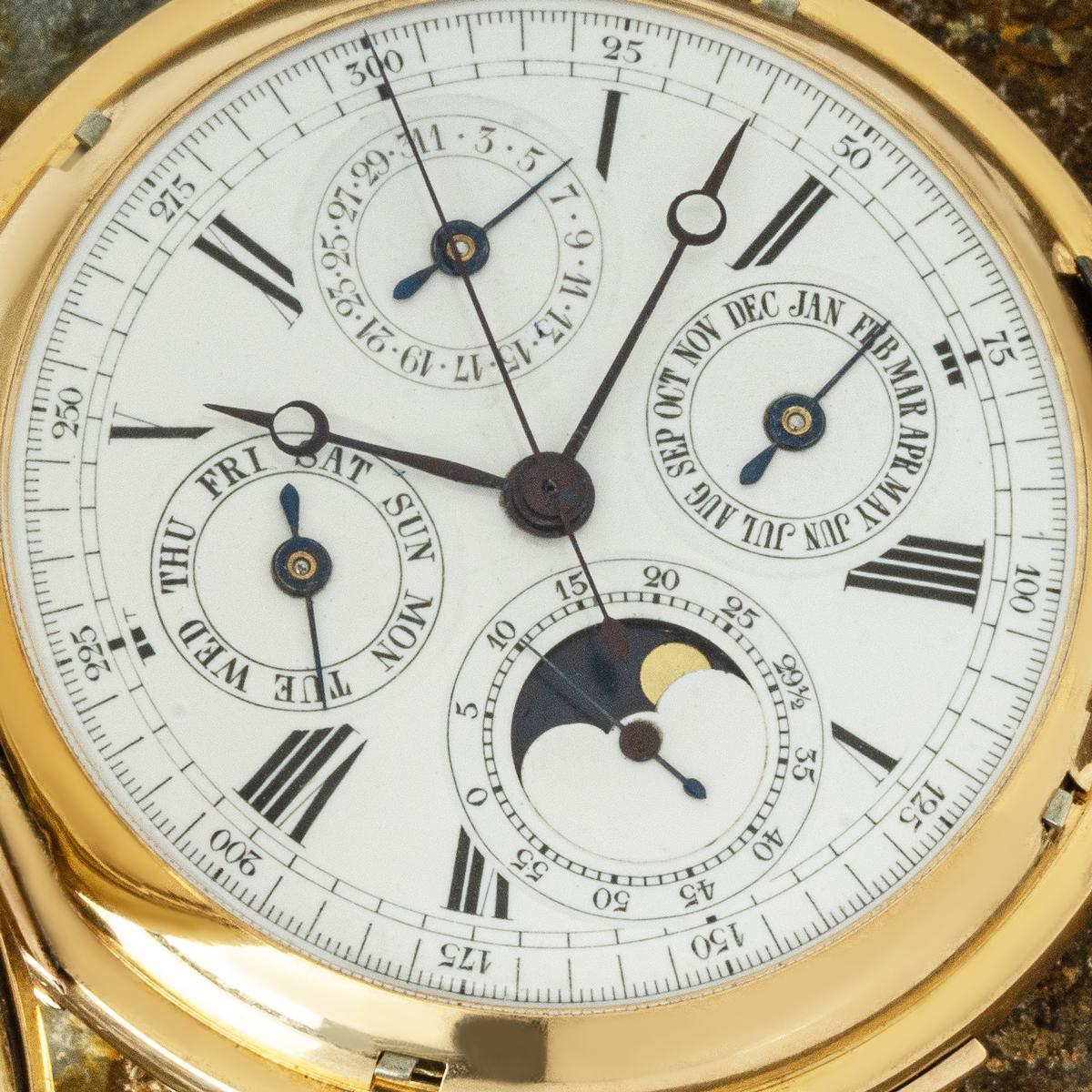 A Gold Minute Repeater Calendar Chronograph Hunter Pocket Watch C1890s In Good Condition For Sale In London, GB