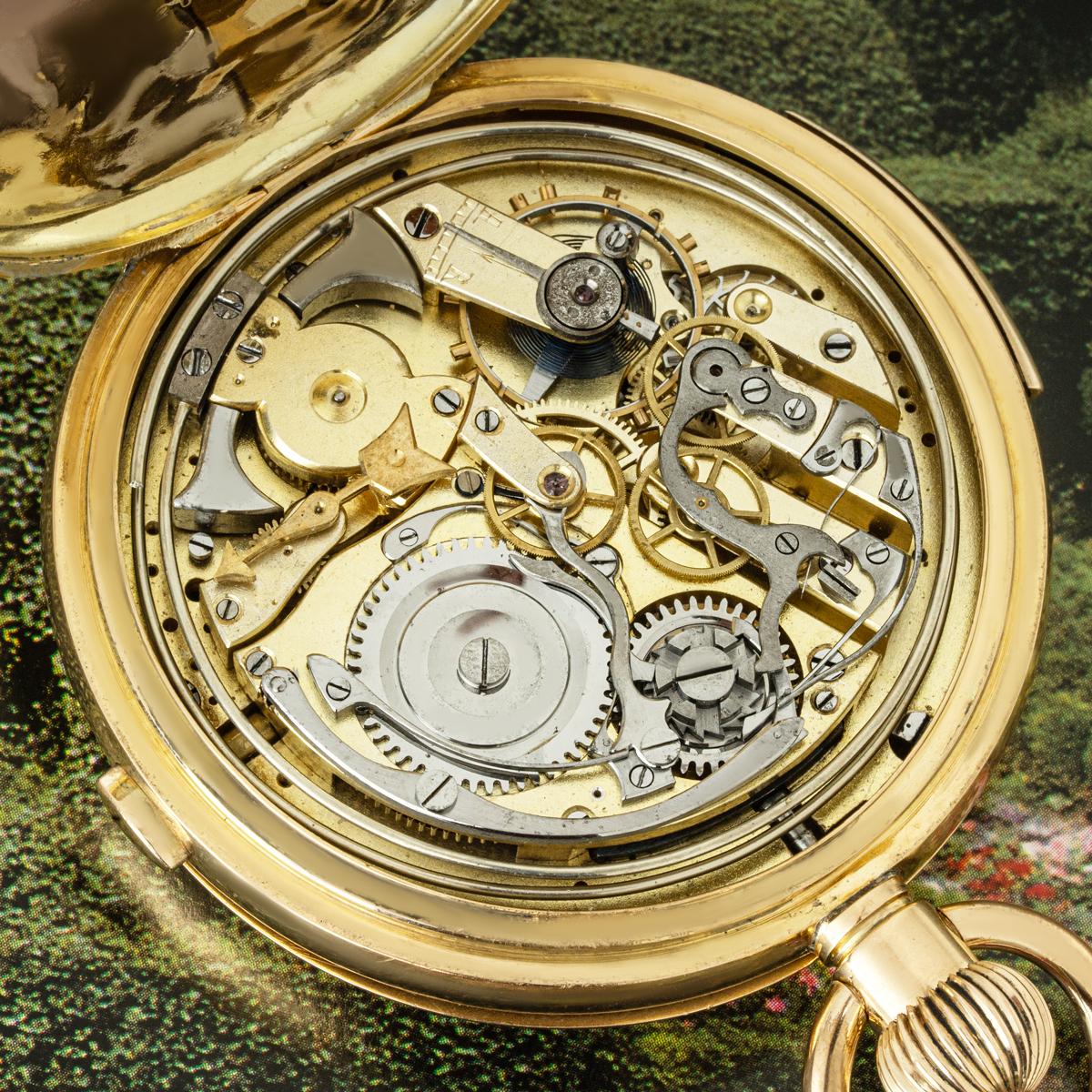 A Gold Minute Repeater Calendar Chronograph Hunter Pocket Watch C1890s For Sale 1
