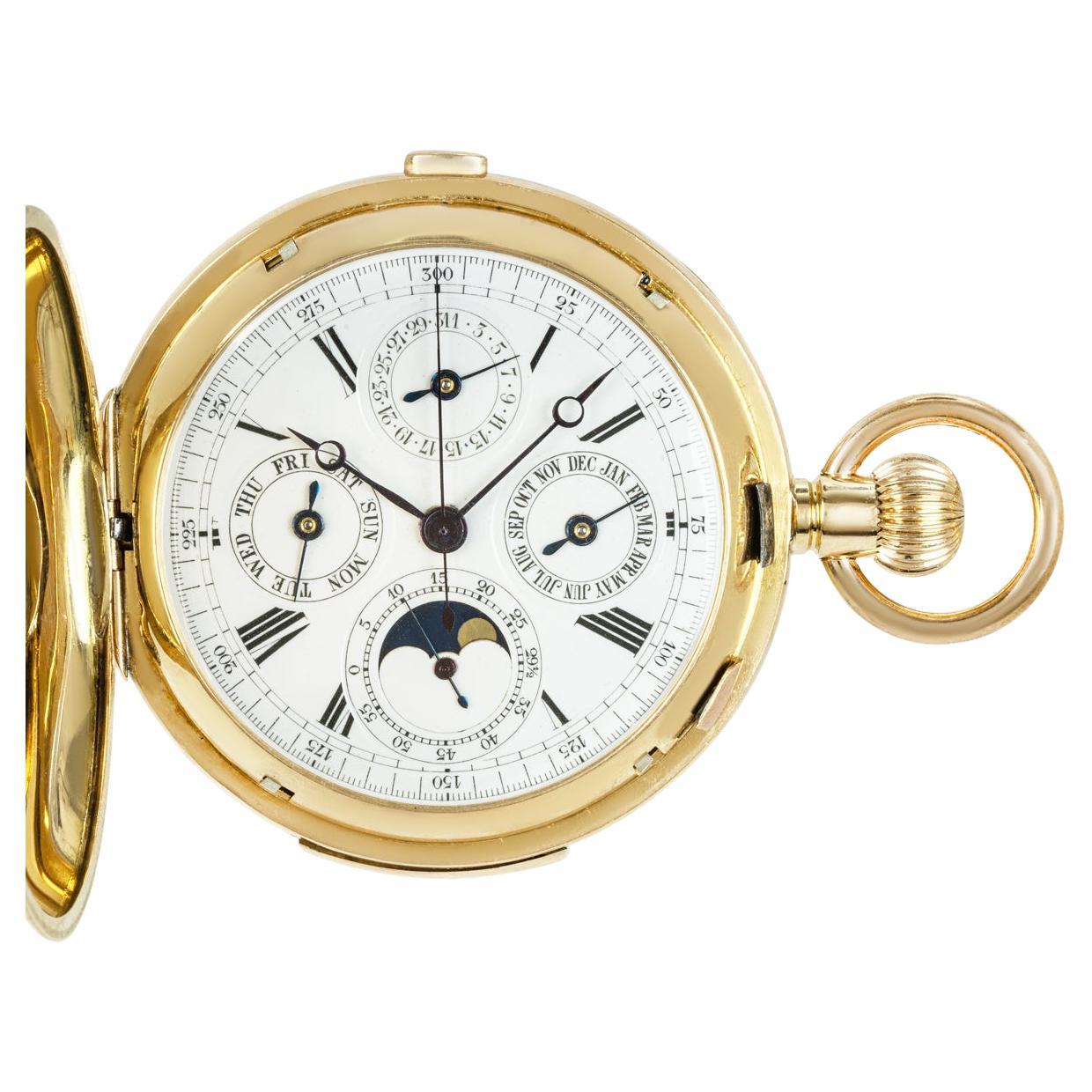 A Gold Minute Repeater Calendar Chronograph Hunter Pocket Watch C1890s