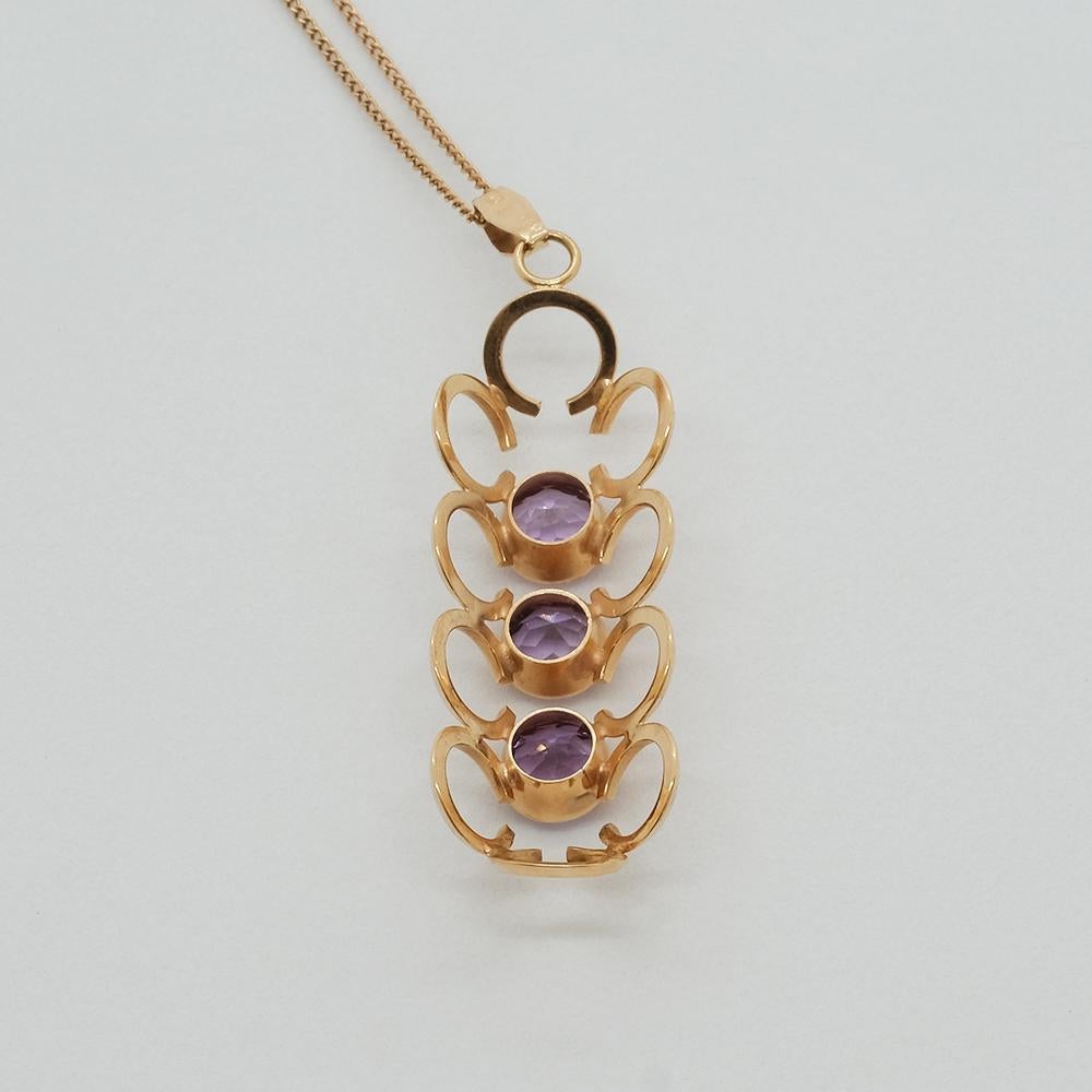 Women's or Men's Gold Necklace with Mounted Amethysts by Einar Ailio in 1995 For Sale