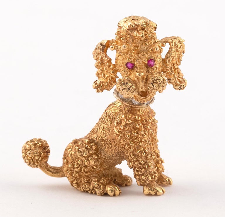 Gold Novelty Poodle Brooch For Sale at 1stDibs