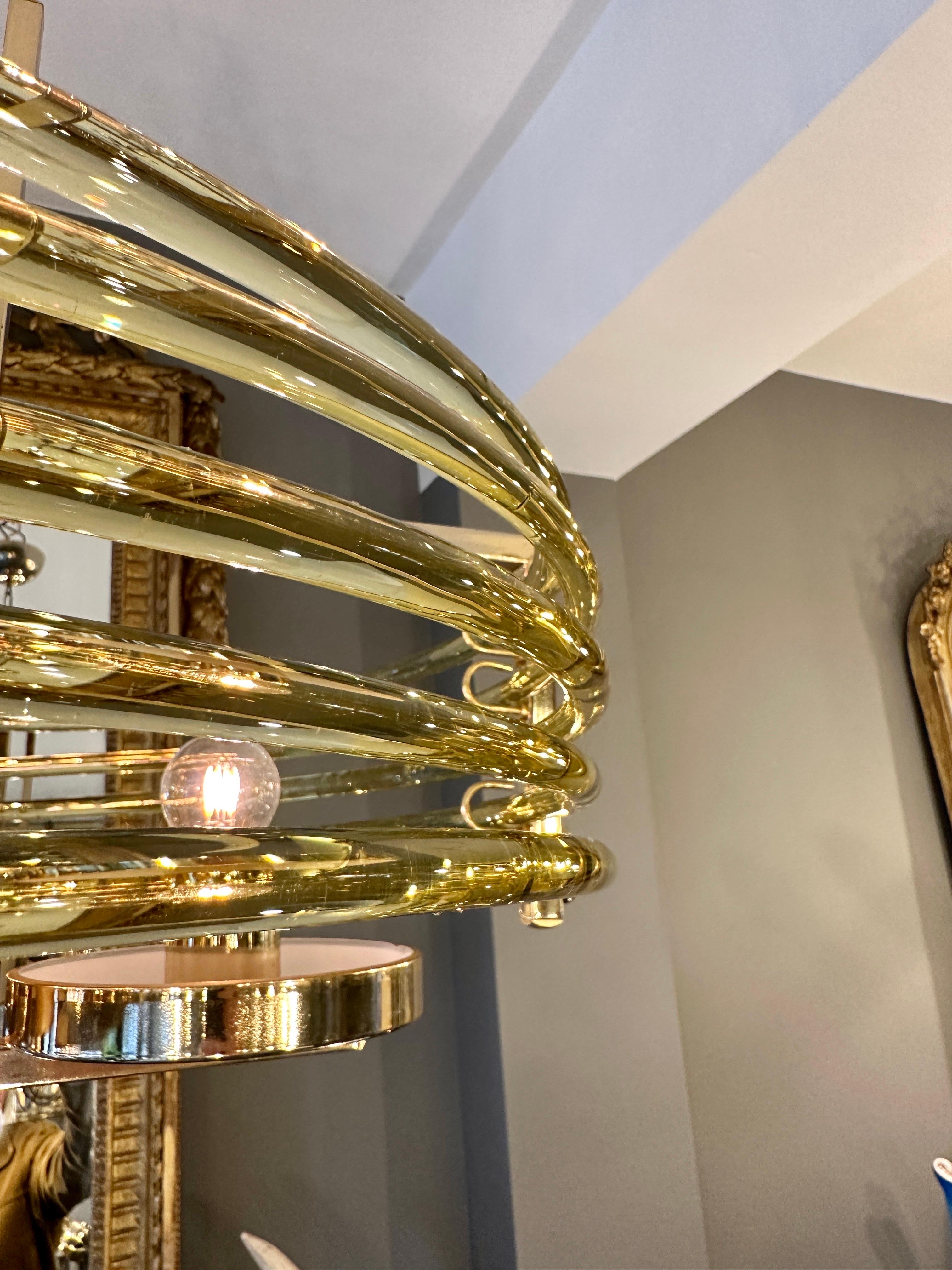 A Gold Plated And Murano Glass Italian Sciolari Chandelier  For Sale 8
