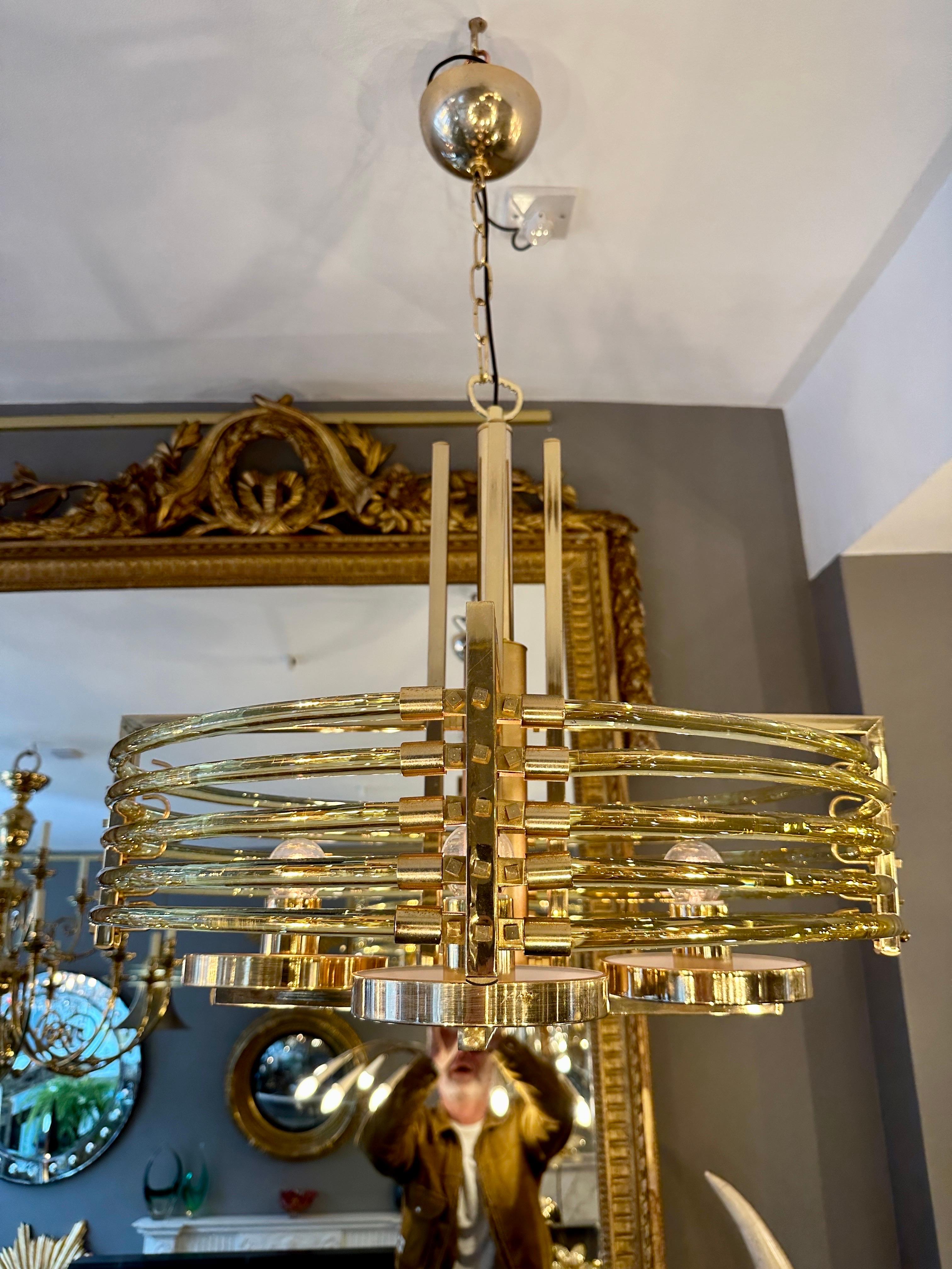 A Gold Plated And Murano Glass Italian Sciolari Chandelier  For Sale 10