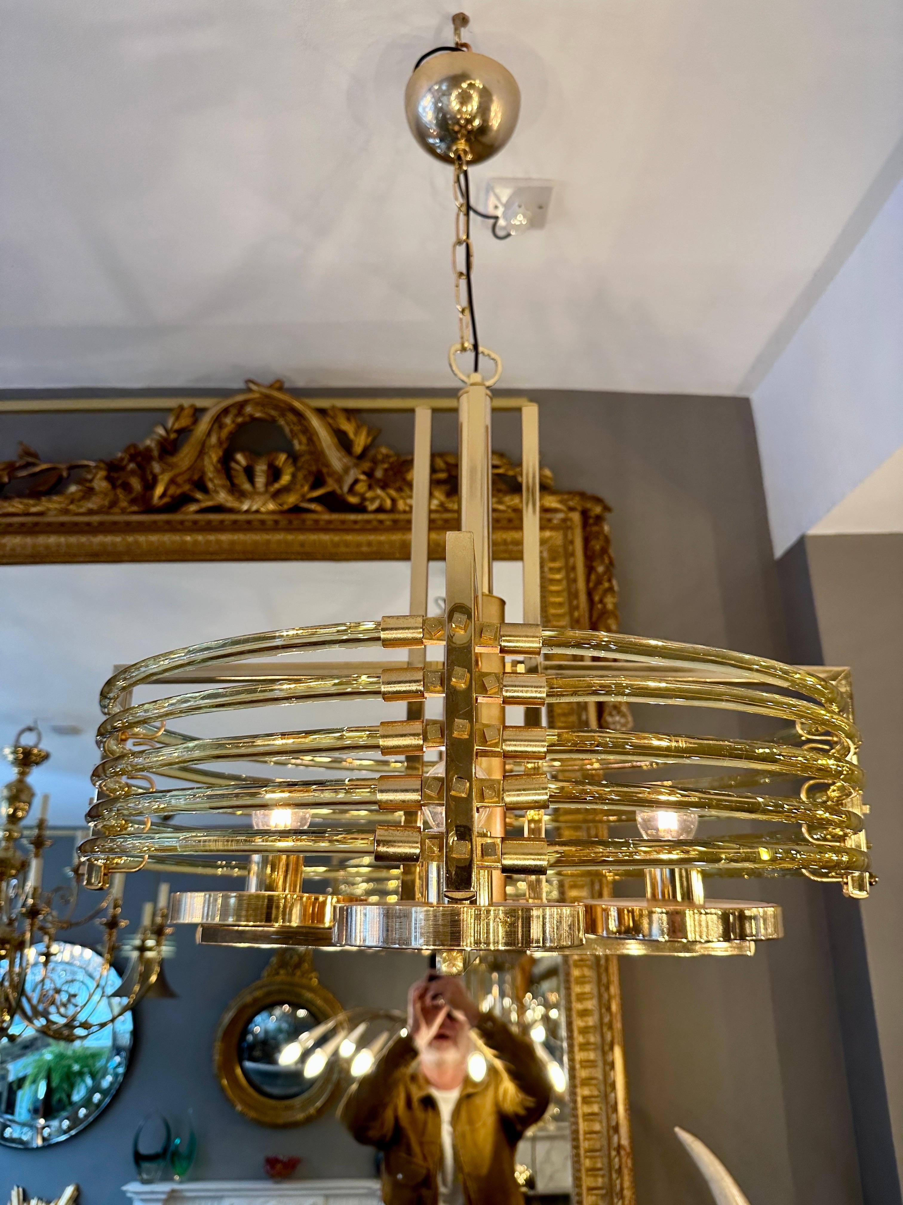 A Gold Plated And Murano Glass Italian Sciolari Chandelier  For Sale 11