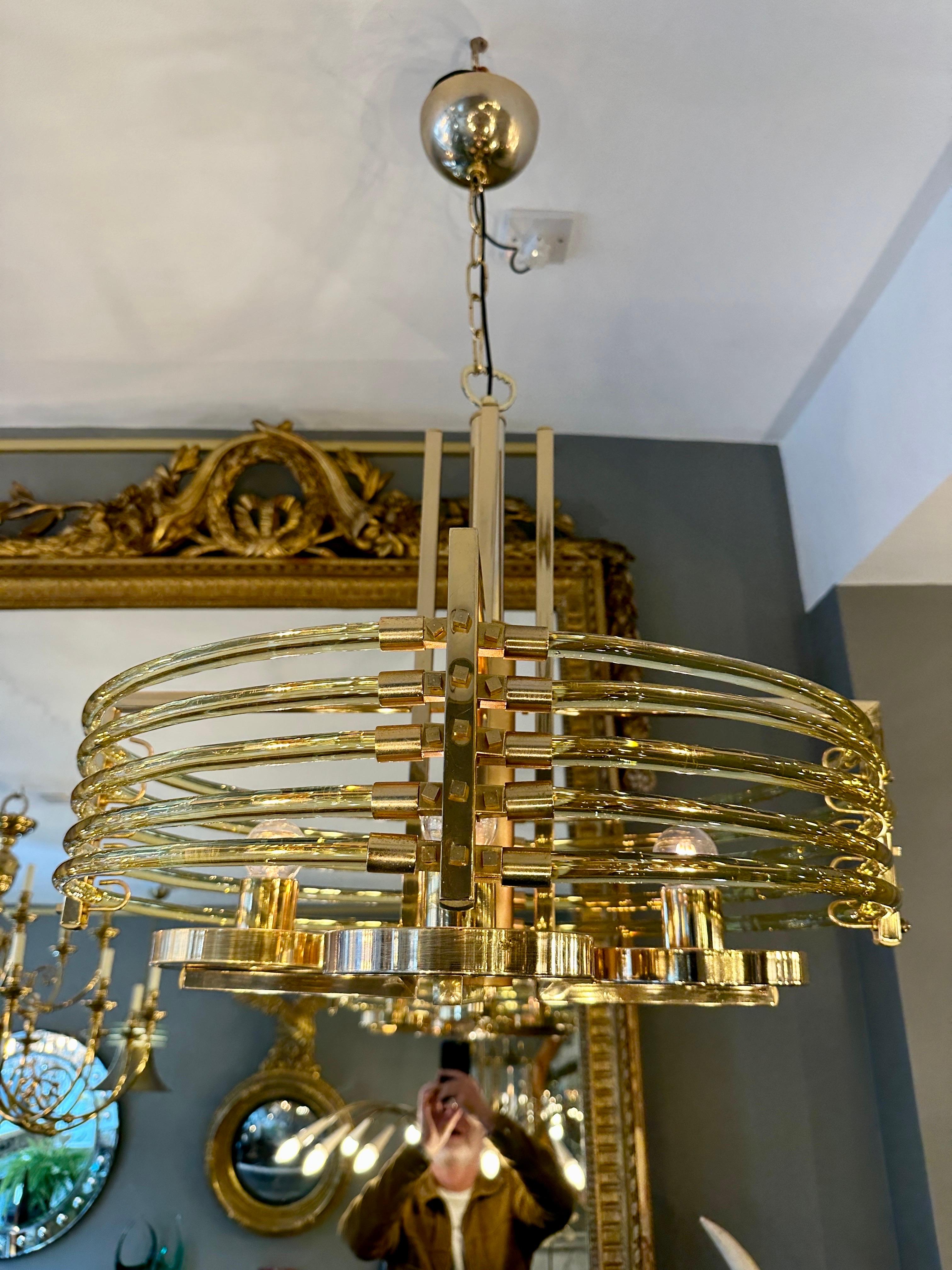 A Gold Plated And Murano Glass Italian Sciolari Chandelier  For Sale 12