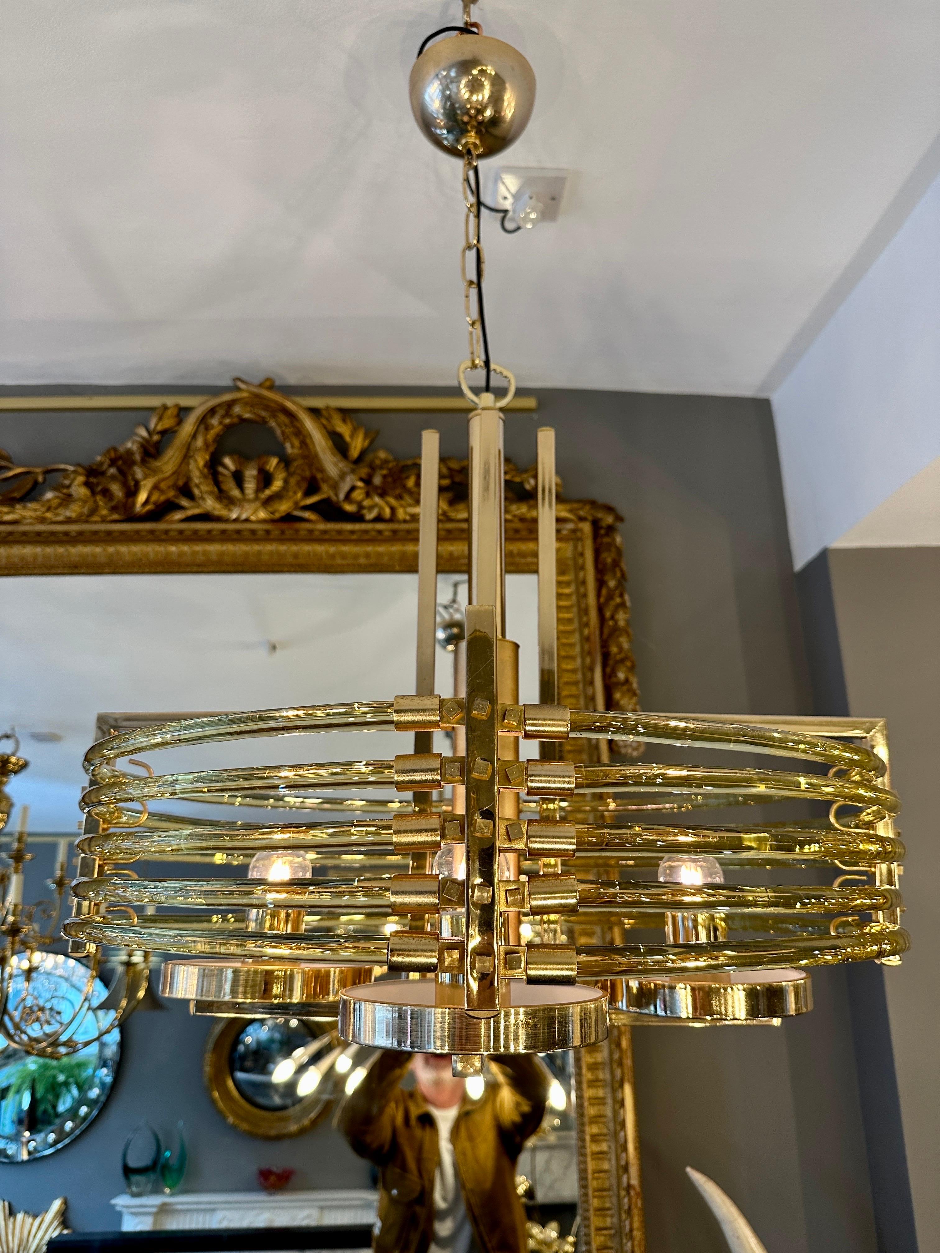 A Gold Plated And Murano Glass Italian Sciolari Chandelier  For Sale 13