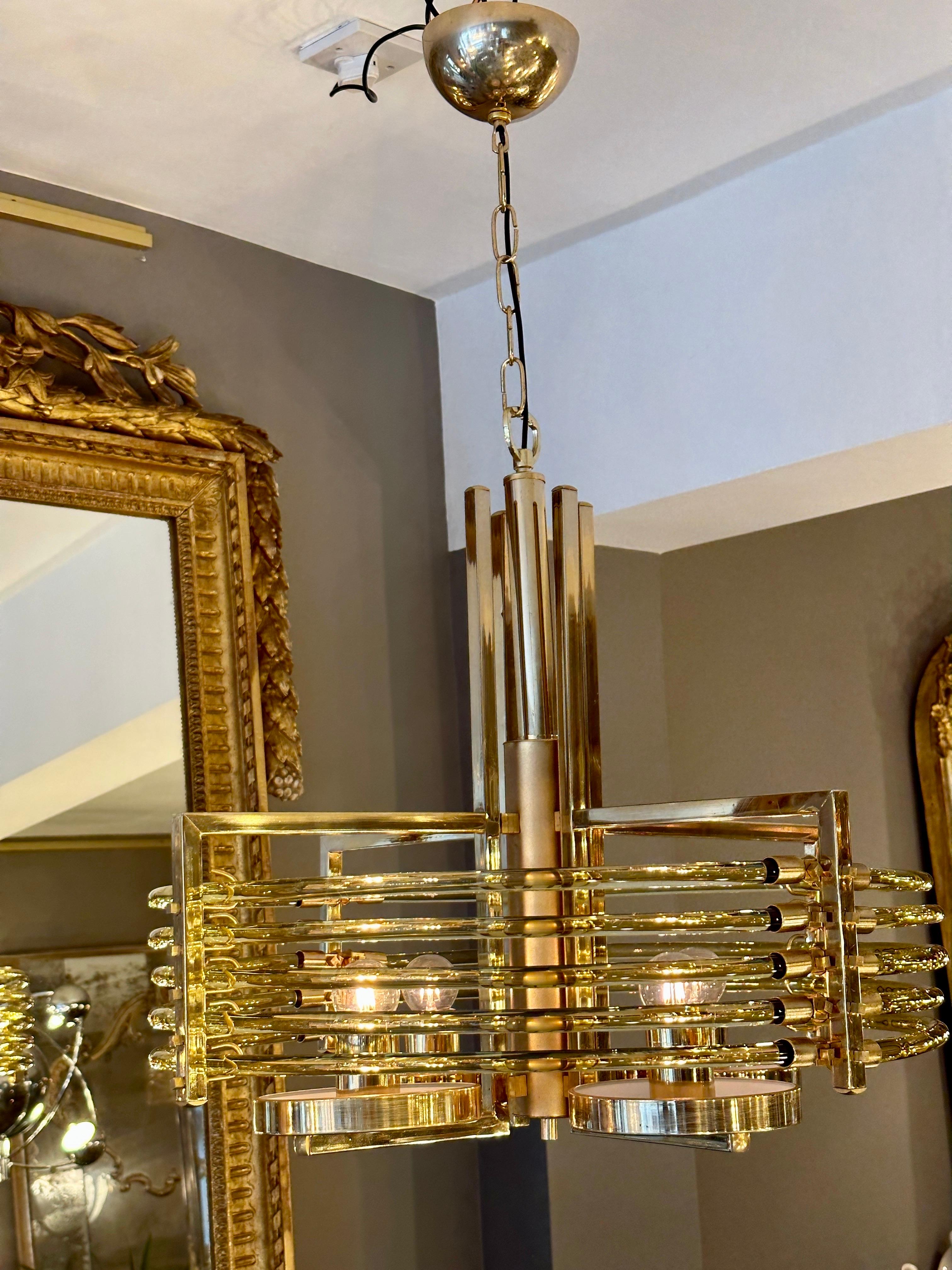 Italienischer Sciolari-Kronleuchter aus Gold und Murano-Glas  (Moderne der Mitte des Jahrhunderts) im Angebot