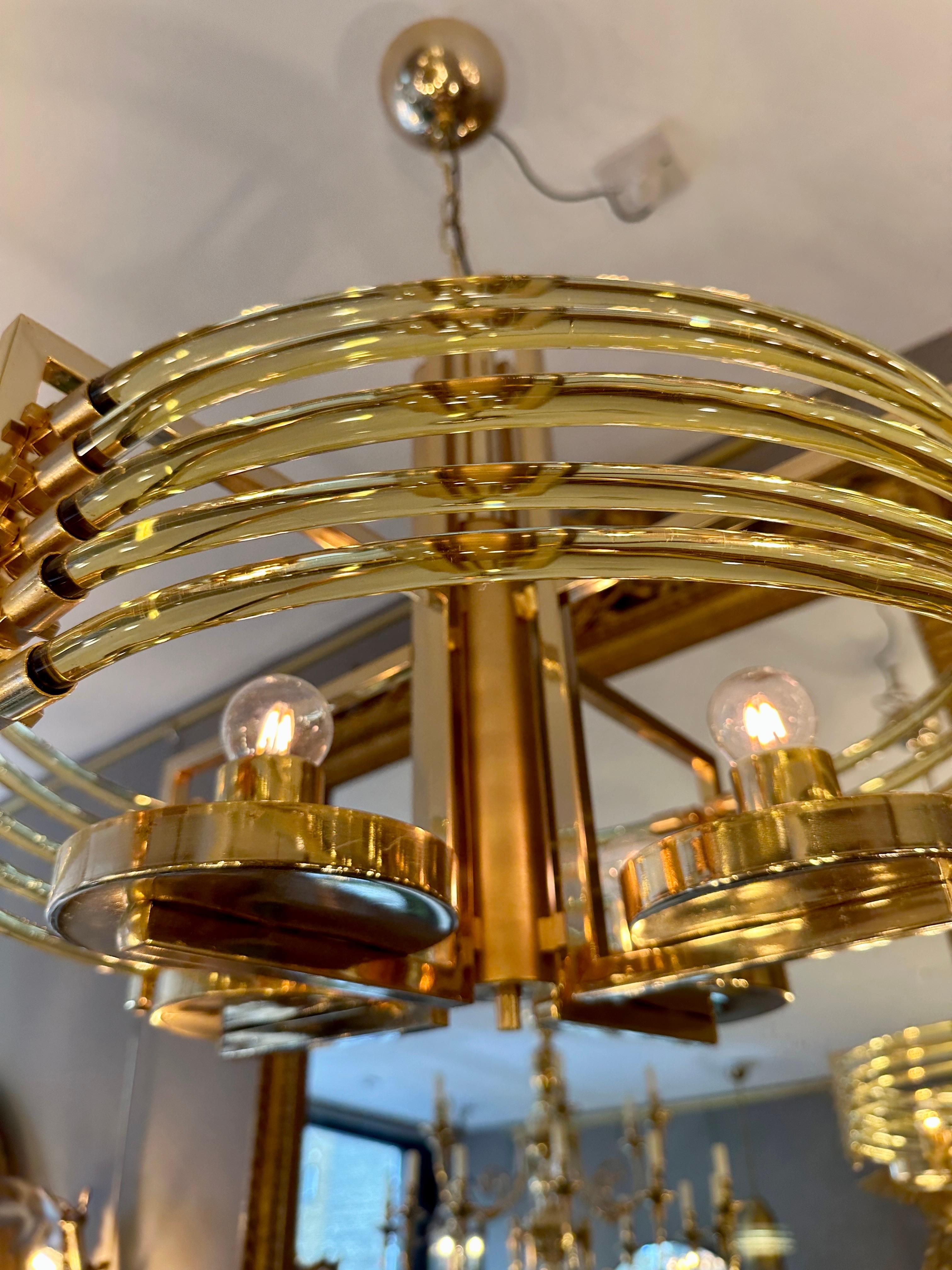 20th Century A Gold Plated And Murano Glass Italian Sciolari Chandelier  For Sale