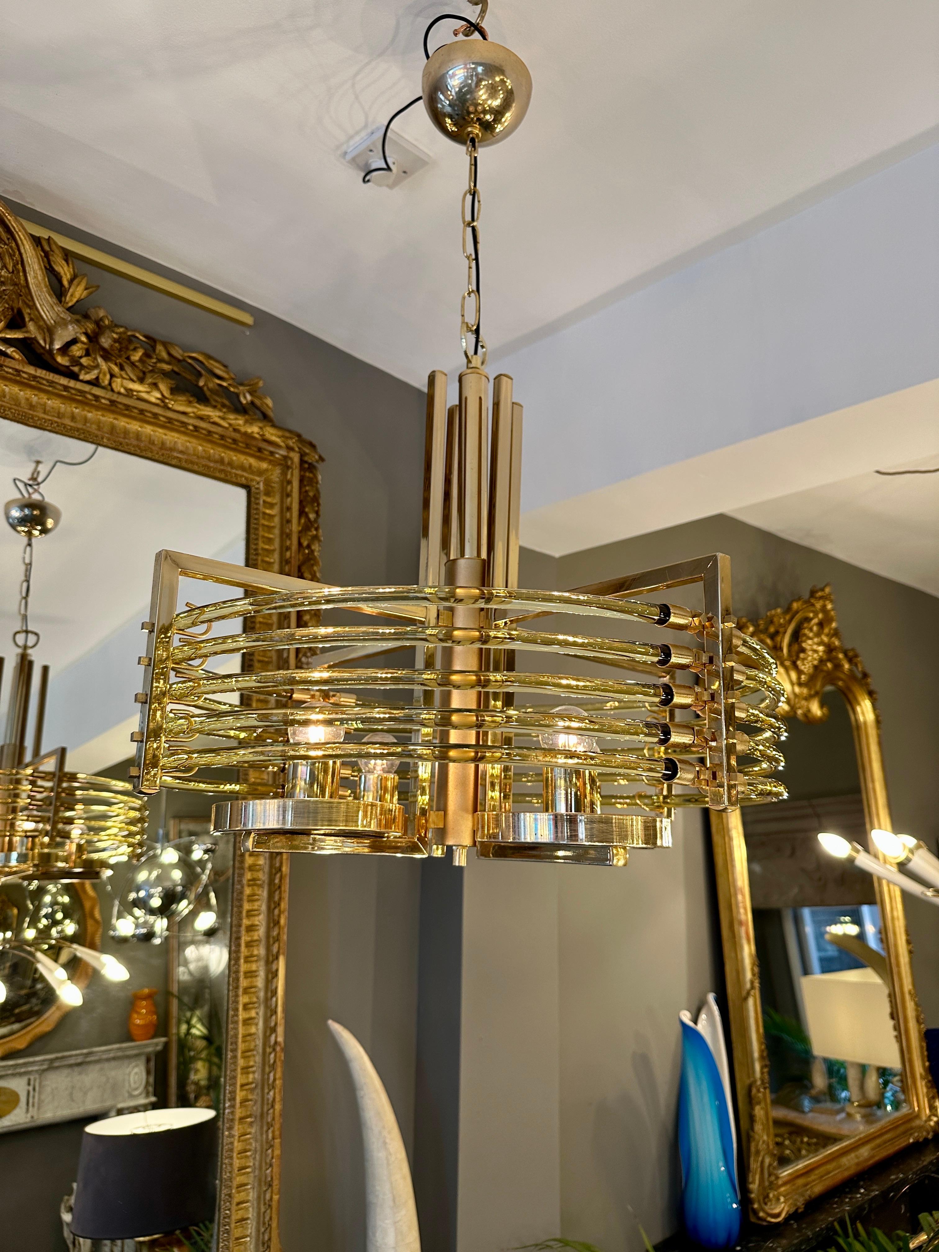 A Gold Plated And Murano Glass Italian Sciolari Chandelier  For Sale 1