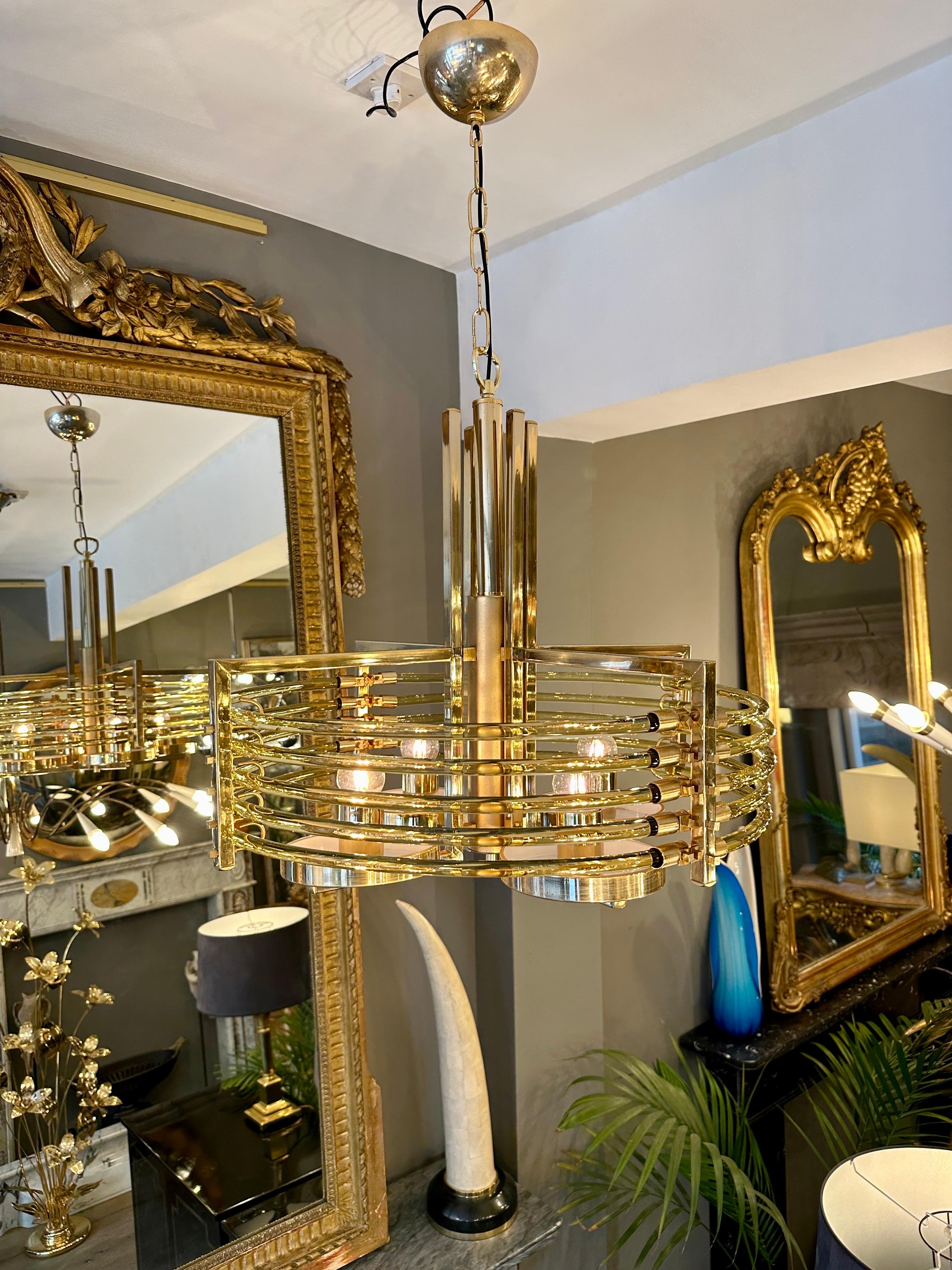 A Gold Plated And Murano Glass Italian Sciolari Chandelier  For Sale 3