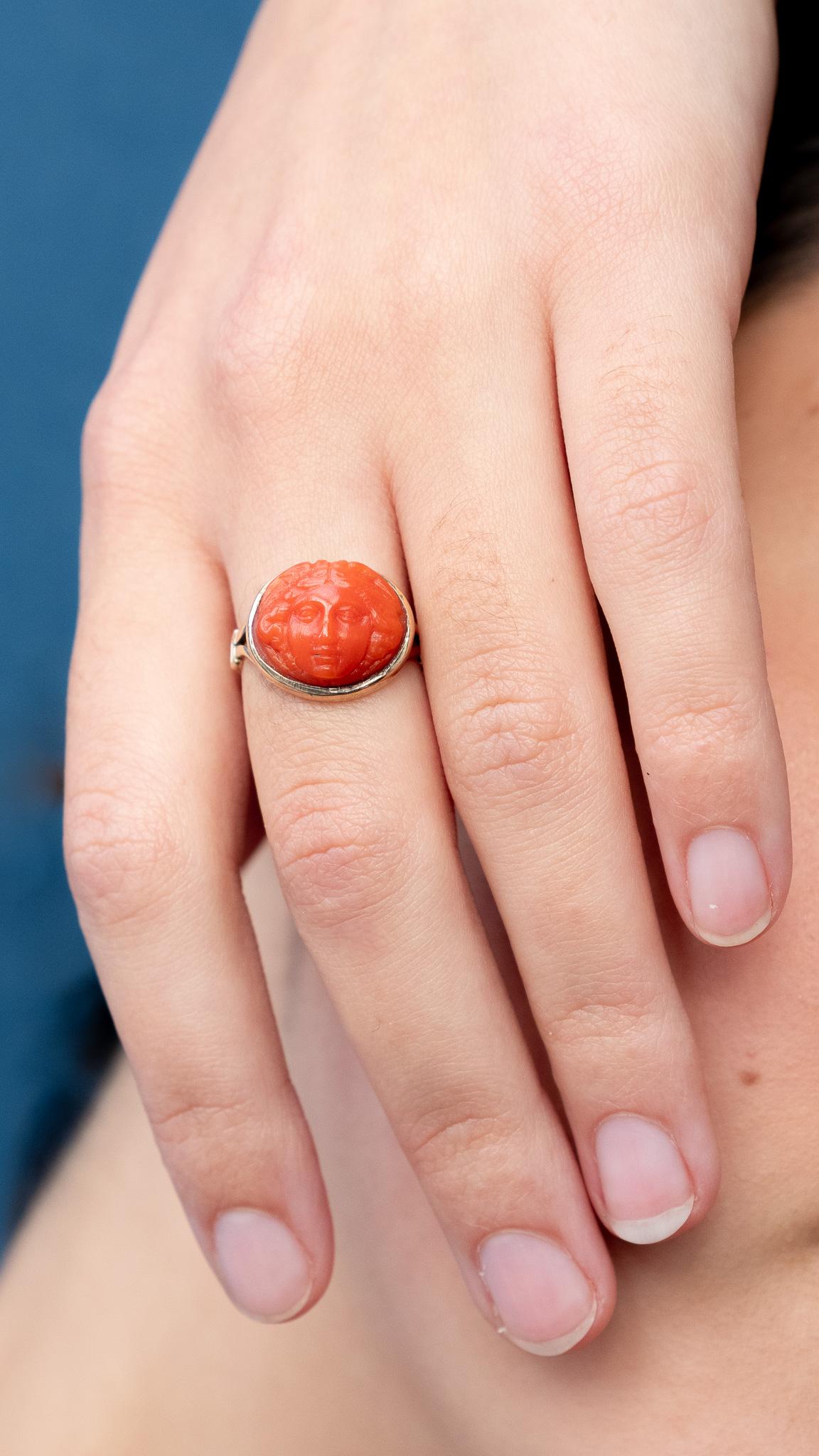 A Gold Ring with a Coral Cameo 1