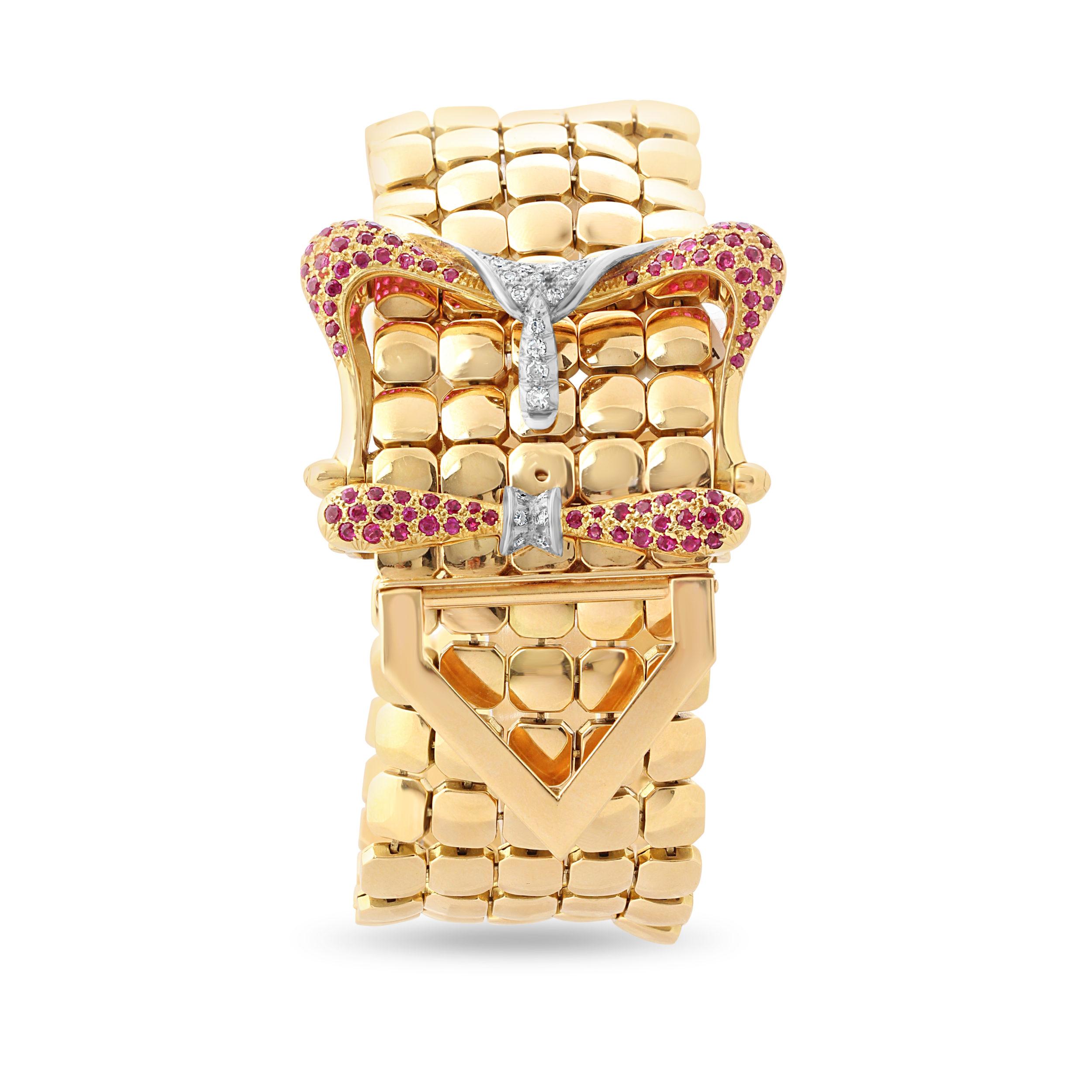 Women's Gold, Ruby & Diamond Buckle Bracelet