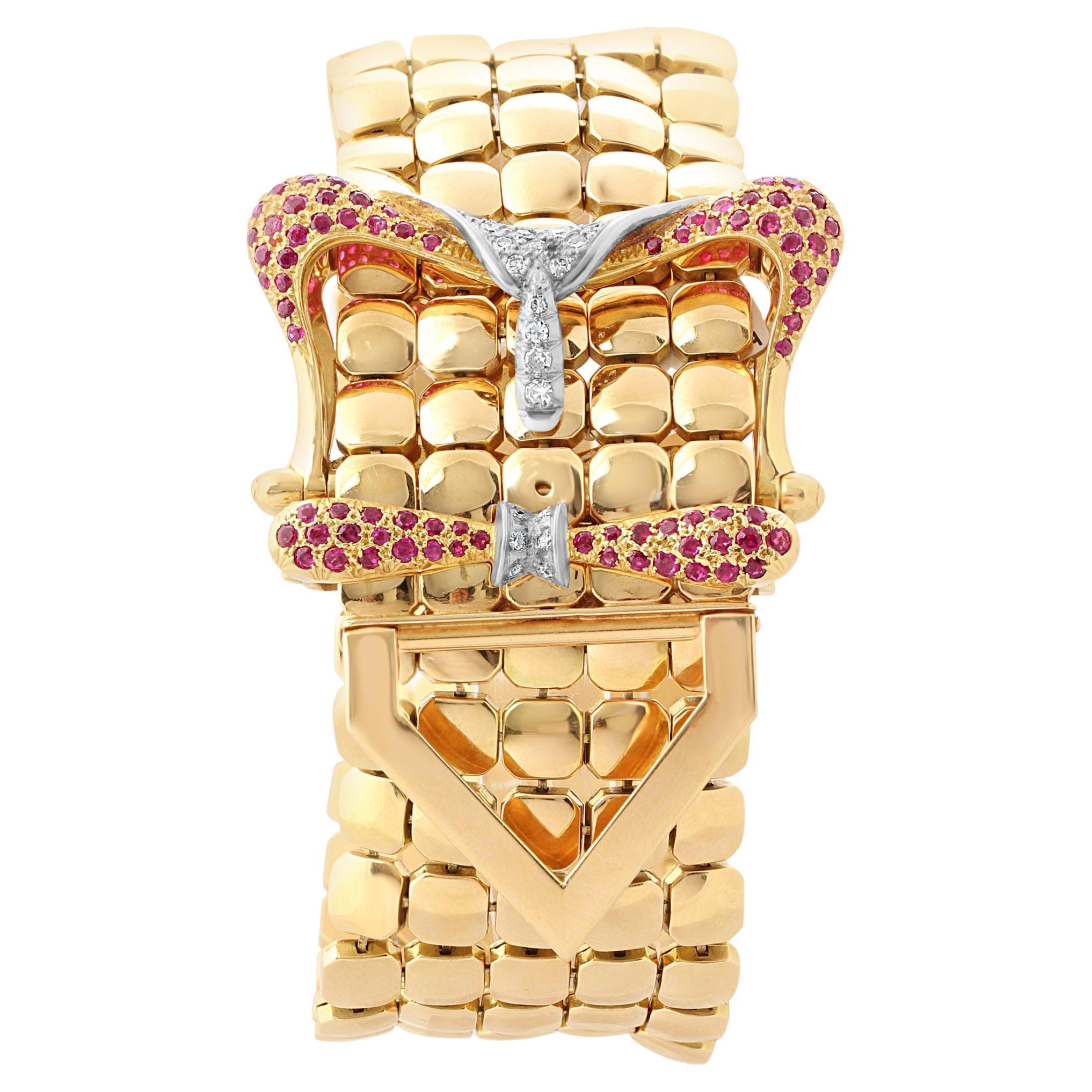 Gold, Ruby & Diamond Buckle Bracelet