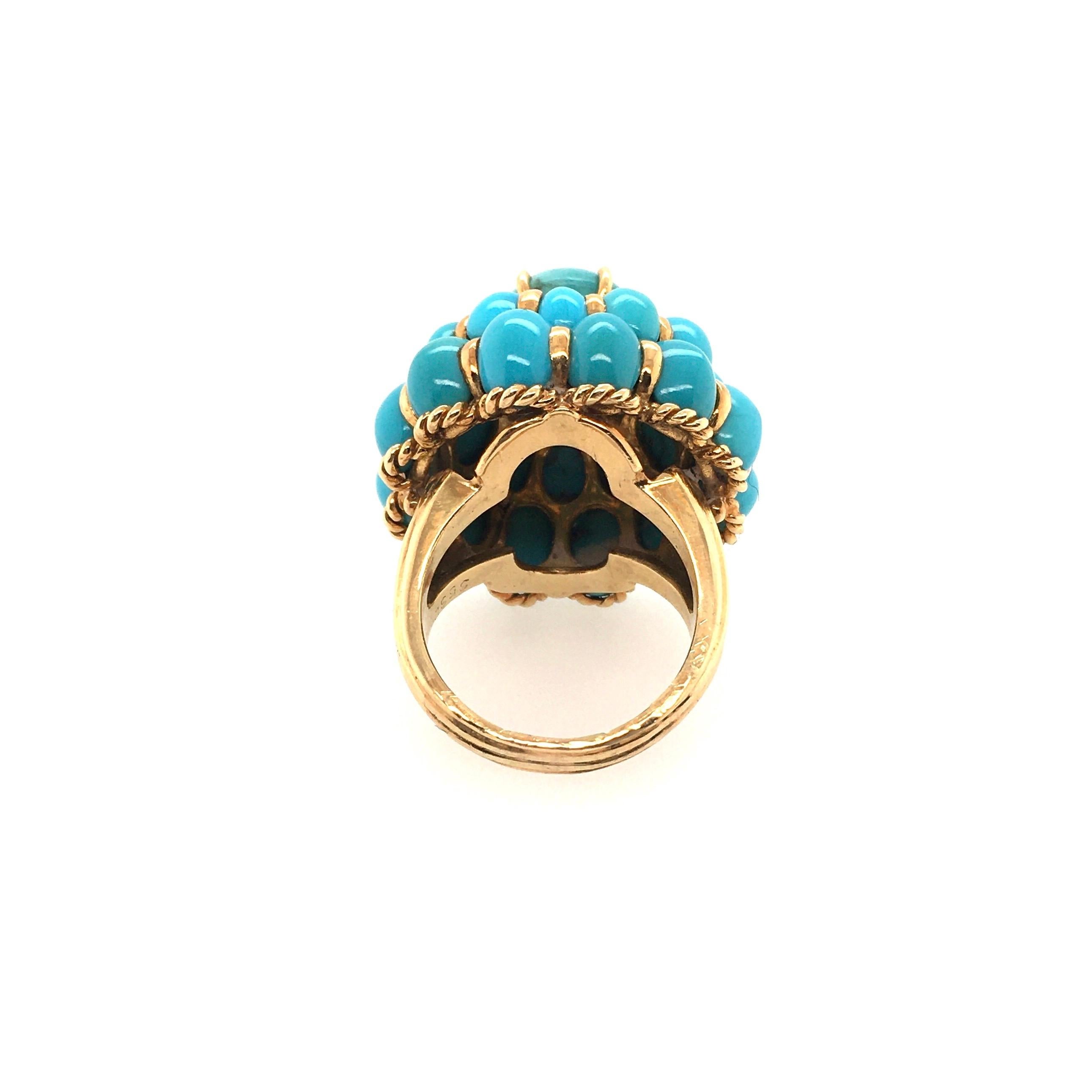 Women's or Men's Gold, Turquoise and Diamond Ring