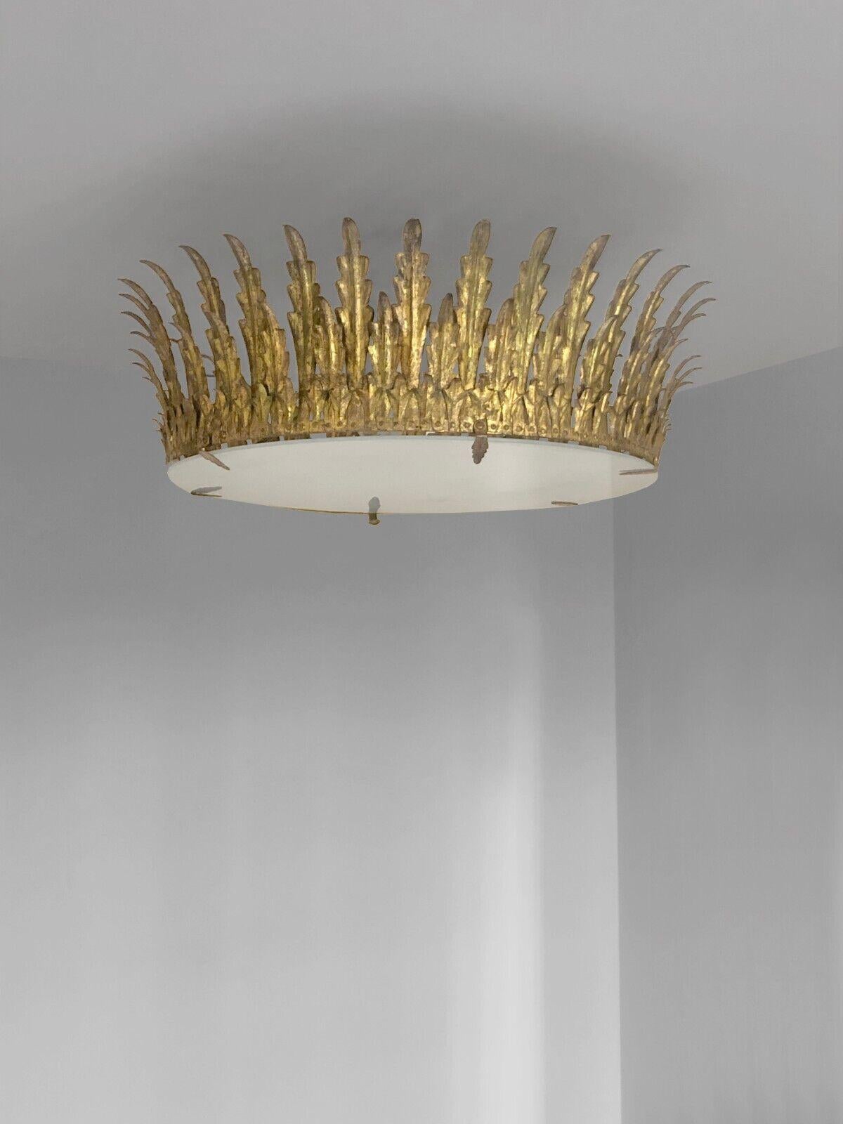 Mid-20th Century A NEO-CLASSICAL ART-DECO CROWN CEILING LAMP by MAISON BAGUES, France 1930