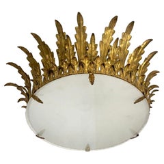A Golden Brass Crown Ceiling Light by Maison Baguès, France 1970