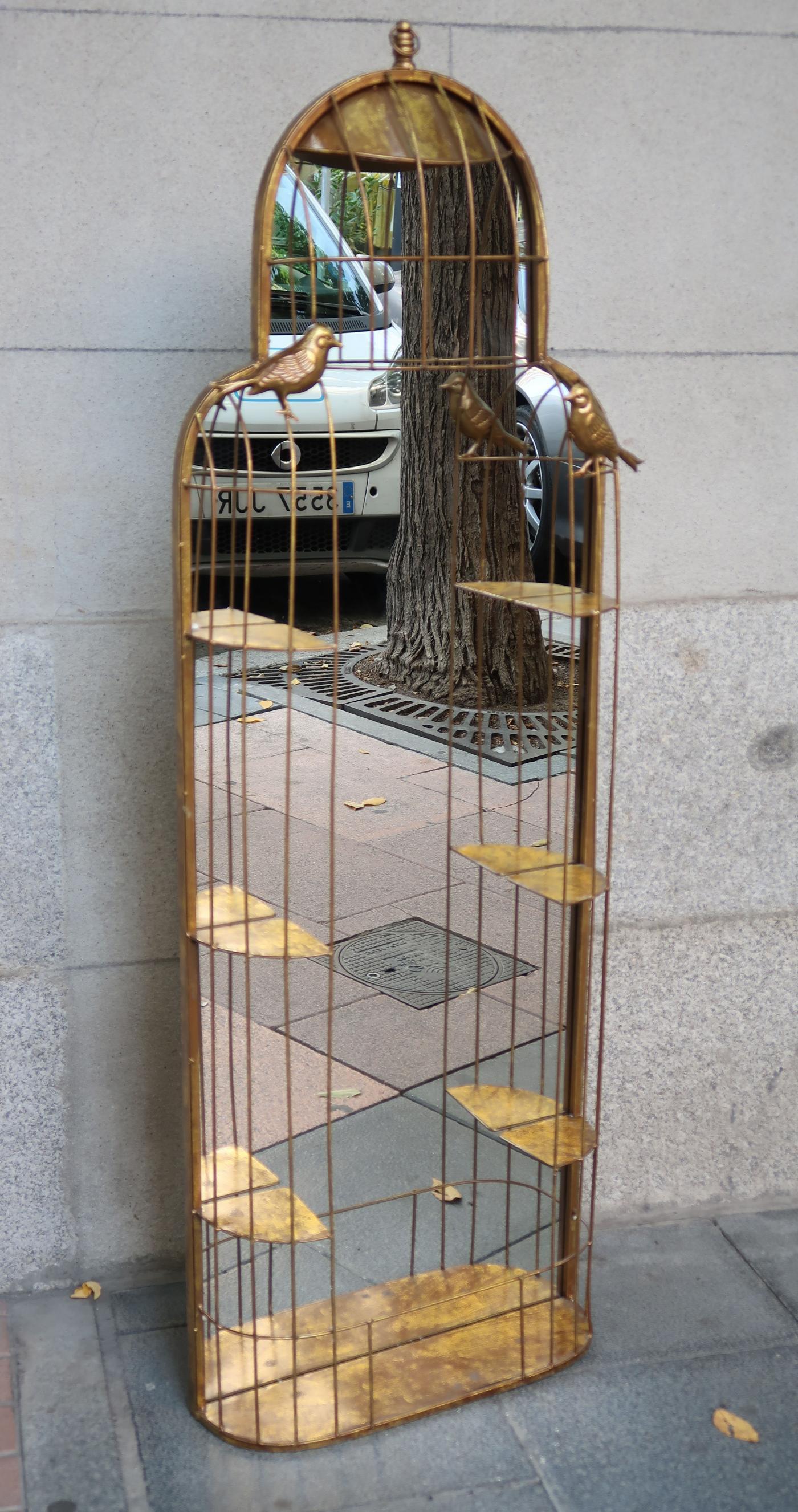 Golden Metal Birds Modern English Wall Mirror, 1990 In Good Condition For Sale In Madrid, ES