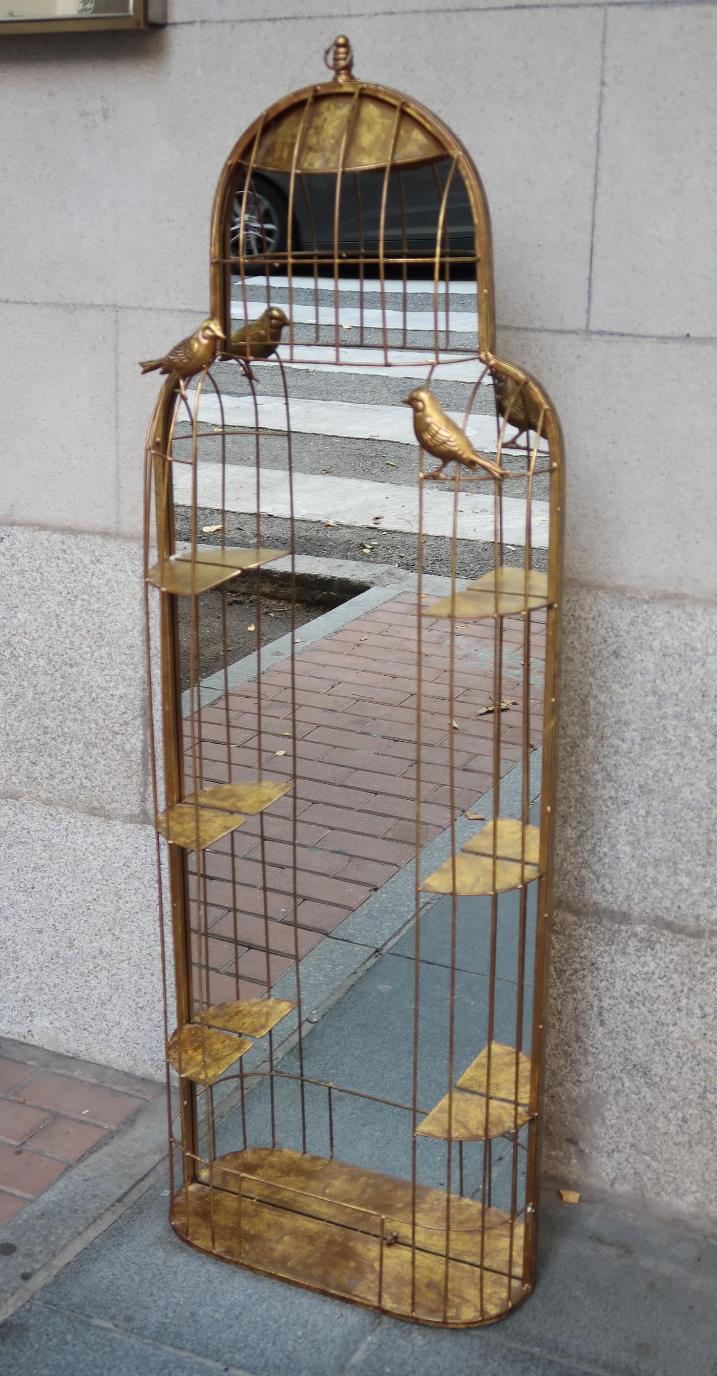 Late 20th Century Golden Metal Birds Modern English Wall Mirror, 1990 For Sale