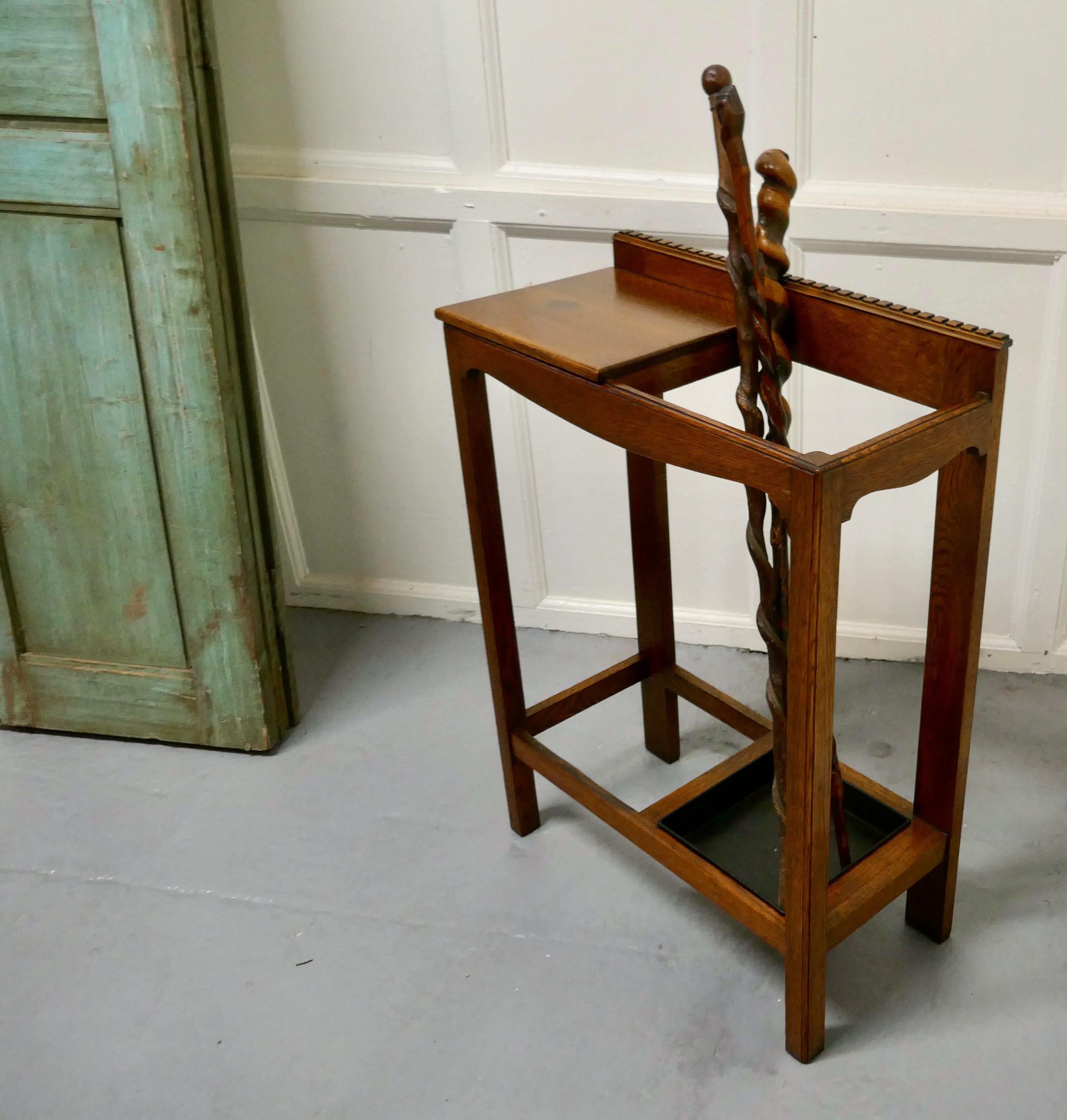 Golden Oak Hall Table Stick Stand For Sale 3