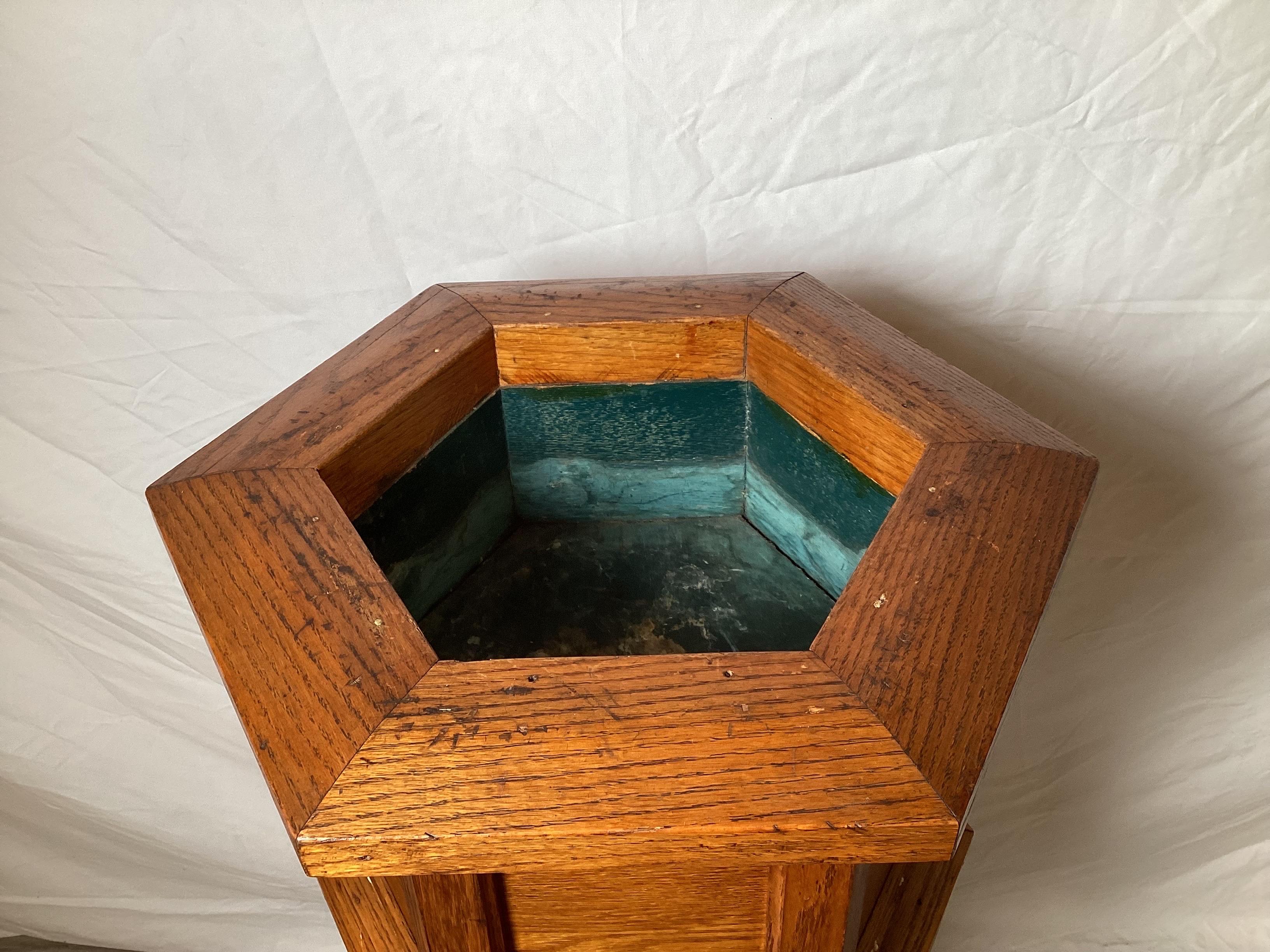 Golden Oak Six Sided Planter with Lid For Sale 1