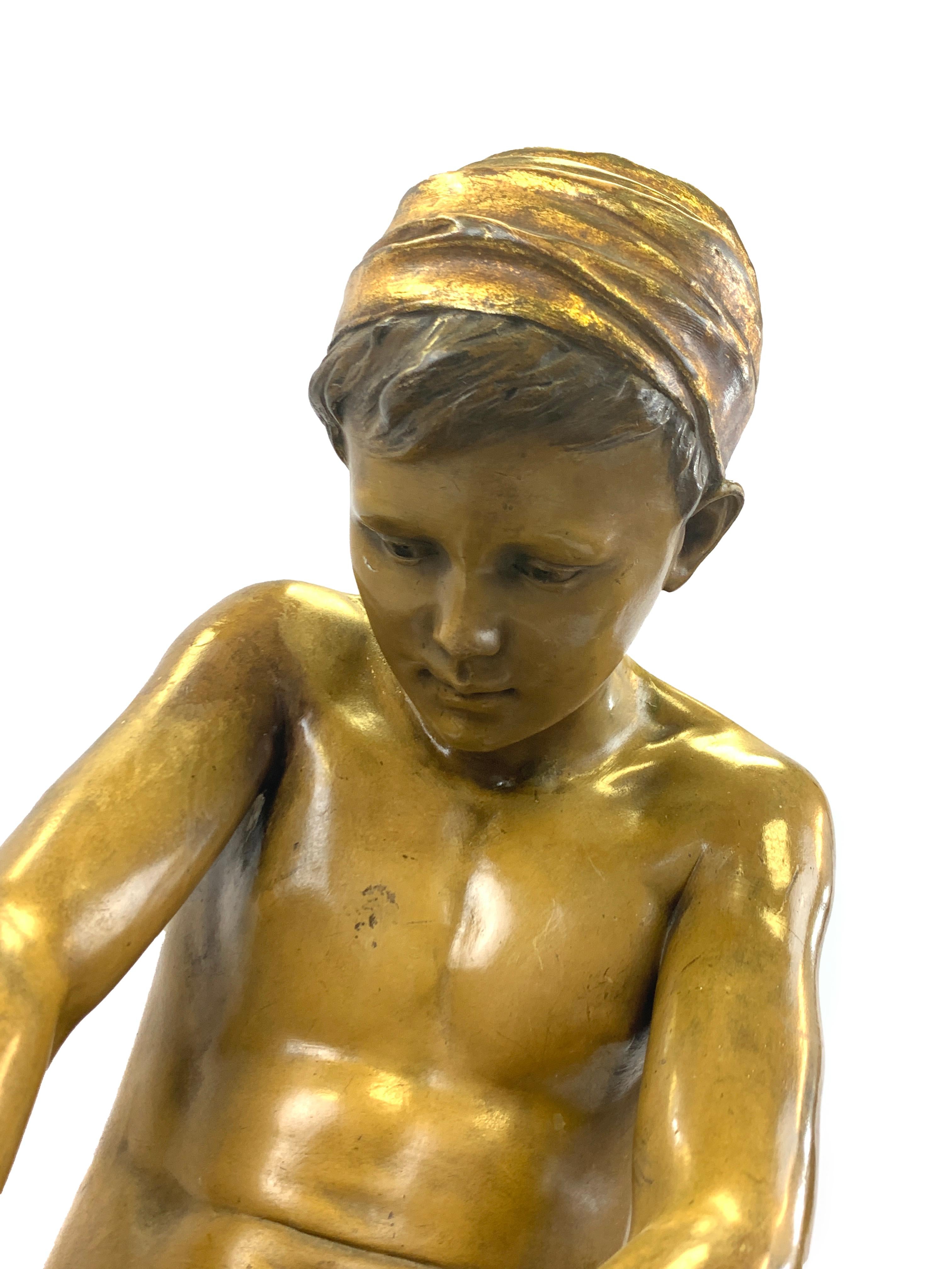 Goldscheider Painted Terracotta Figure of a Young Boy For Sale 1