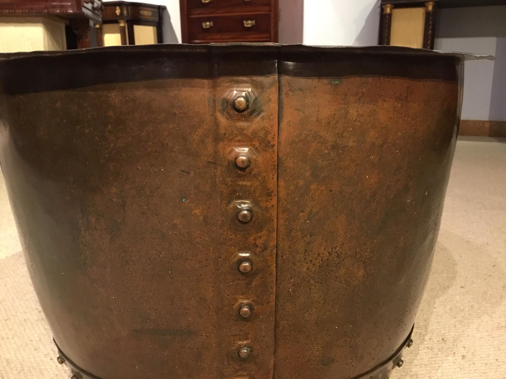 Late 19th Century Good 19th Century Patinated Copper Riveted Log Bin