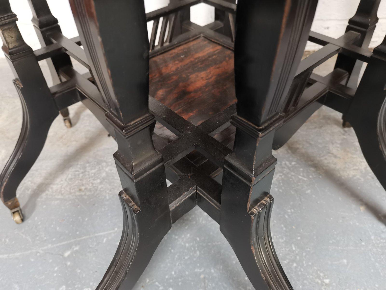 Lambs of Manchester An Aesthetic Movement ebonized Walnut eight leg centre table For Sale 8