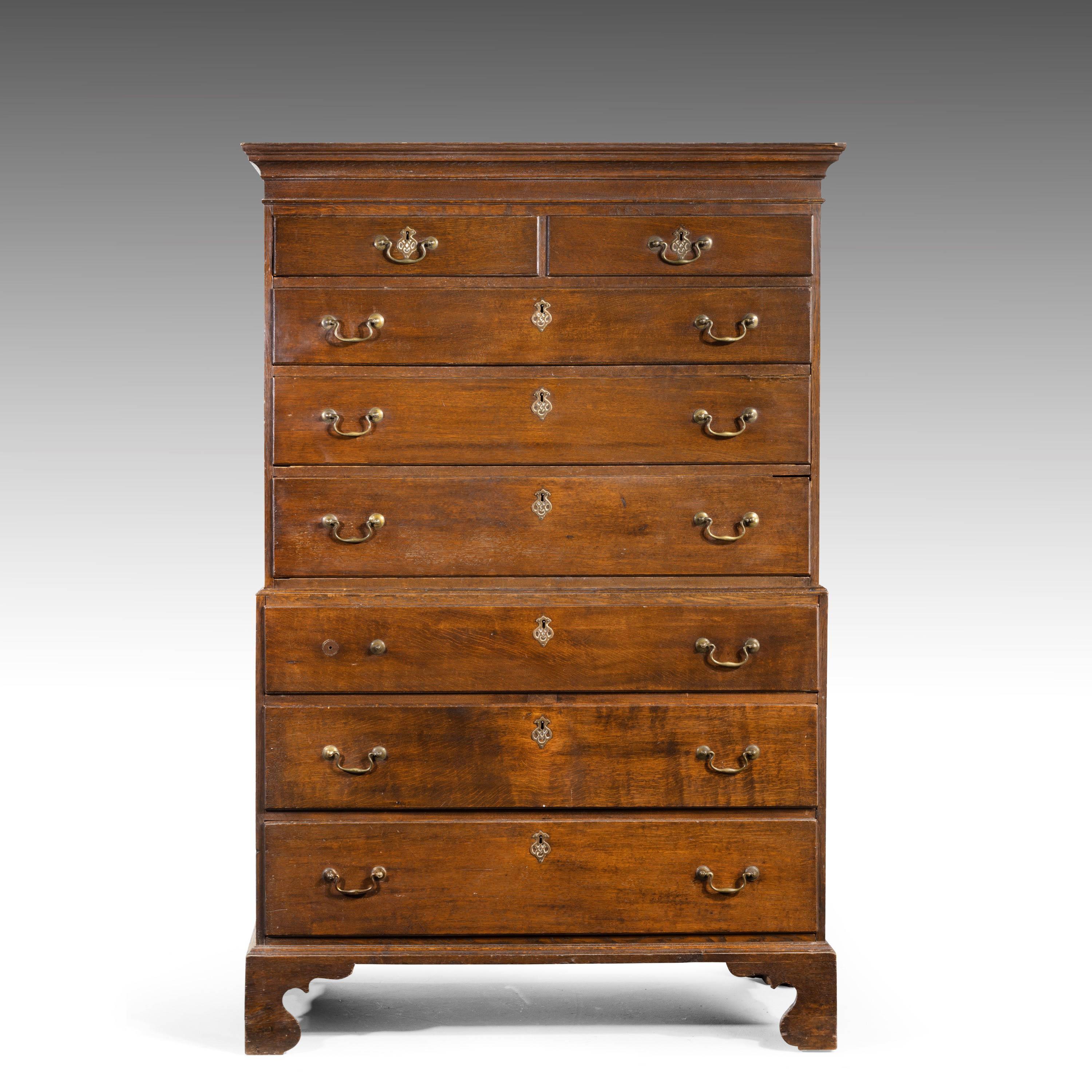 18th Century Good and Original George III Period Oak Chest on Chest