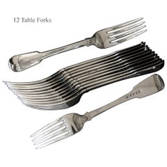 Good Antique 19th Century English Sterling Silver Fiddle Pattern Flatware