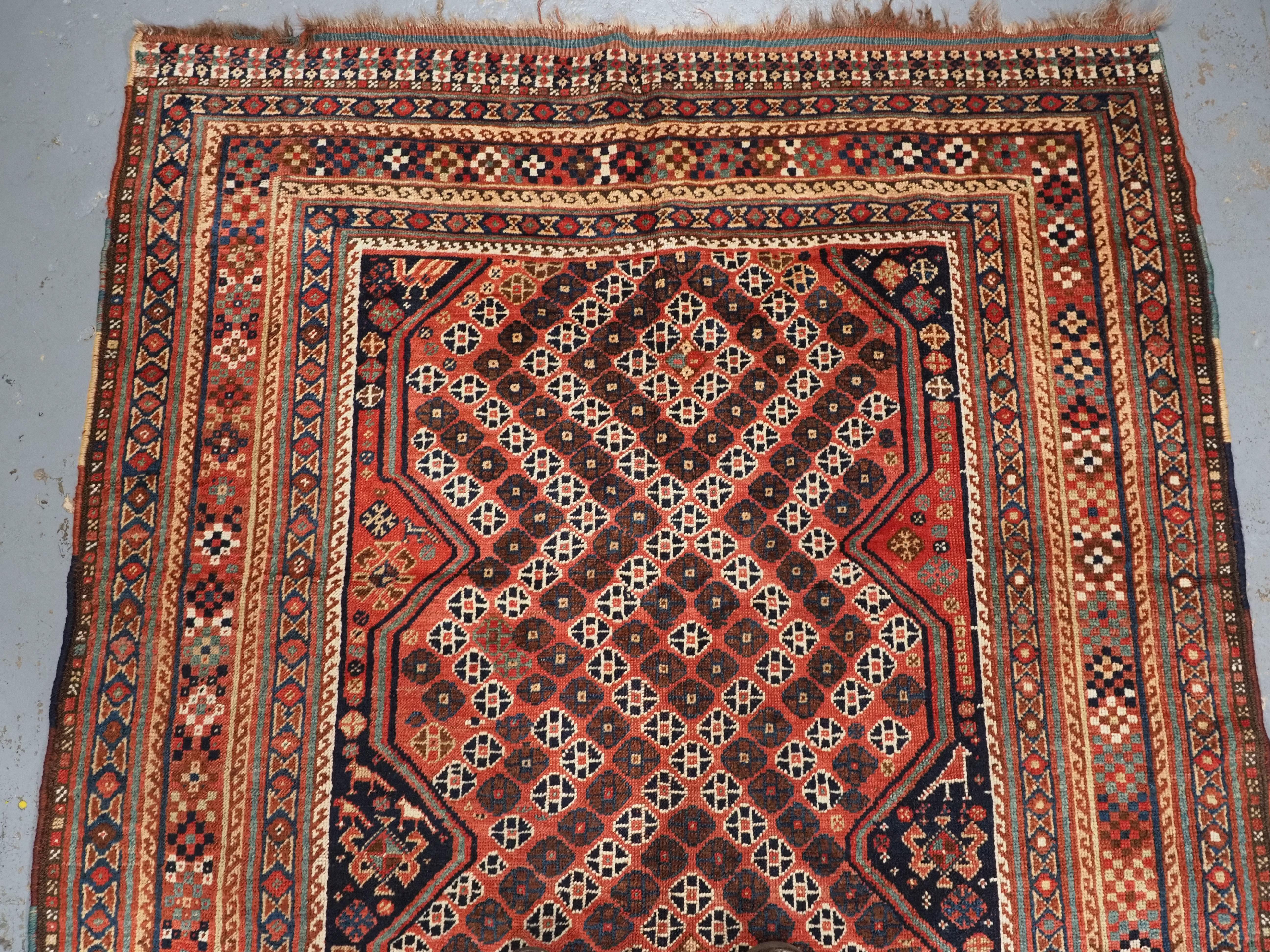 Asian A good Antique Tribal Qashqai rug with diamond lattice design.  Circa 1880. For Sale