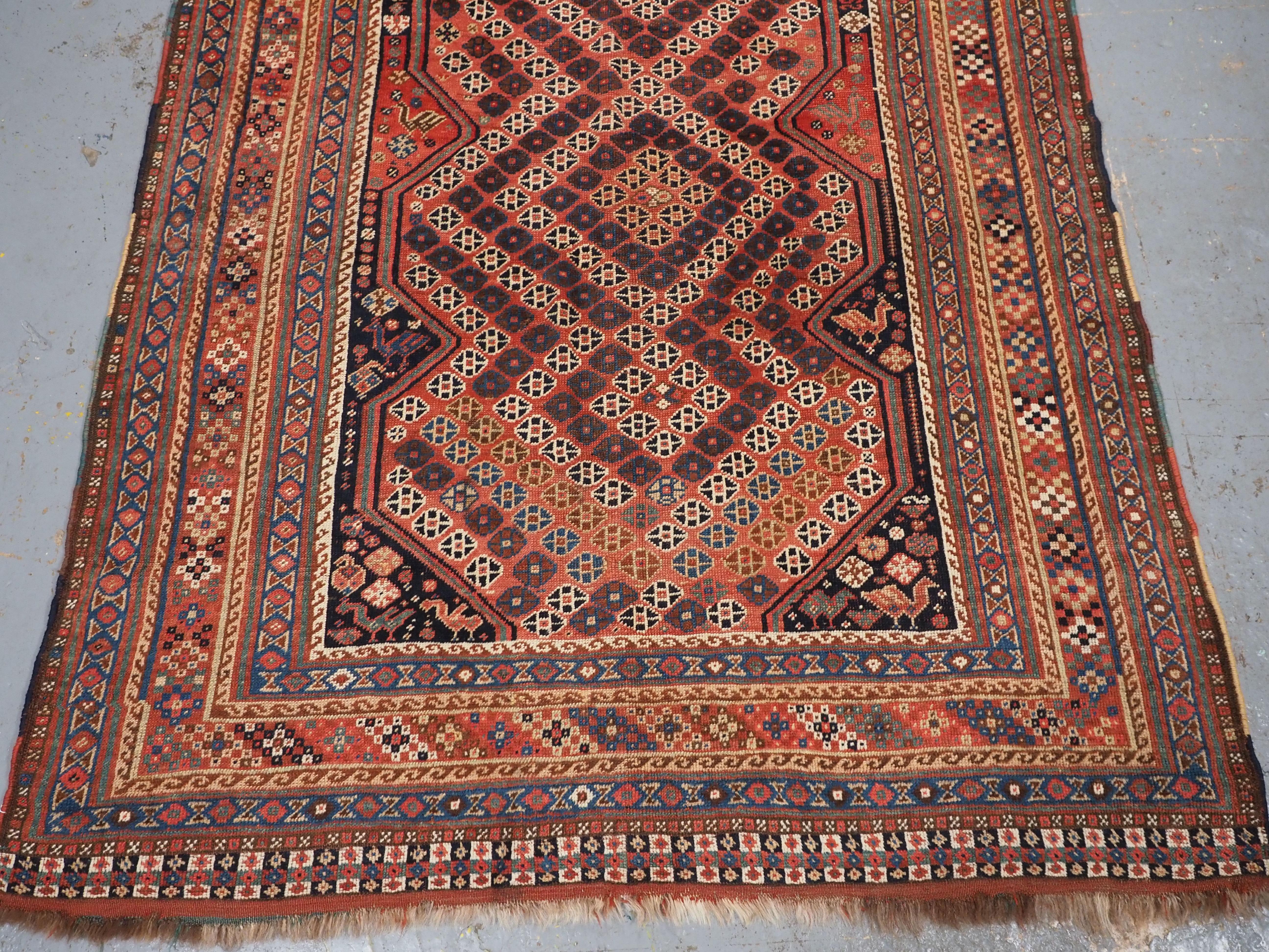 Late 19th Century A good Antique Tribal Qashqai rug with diamond lattice design.  Circa 1880. For Sale